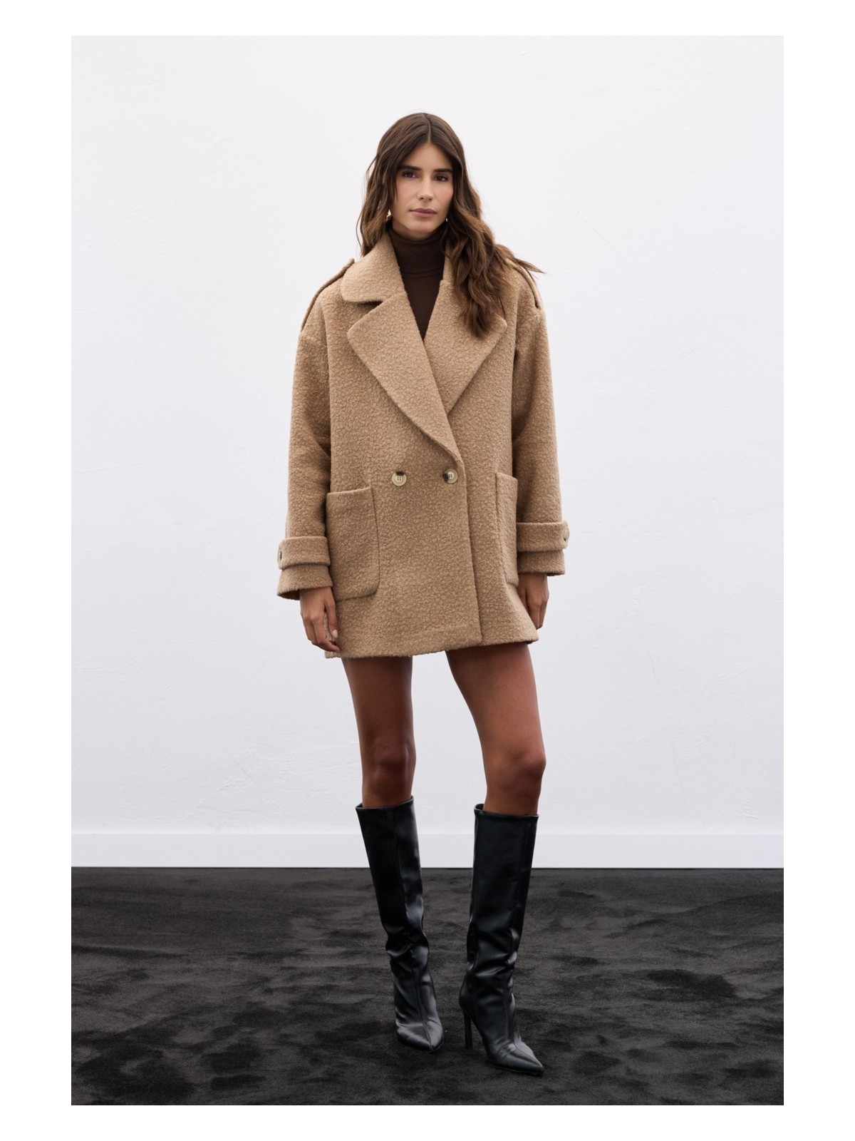 Sateen Buklet Kısa Kaban - Mavi - Görsel 9