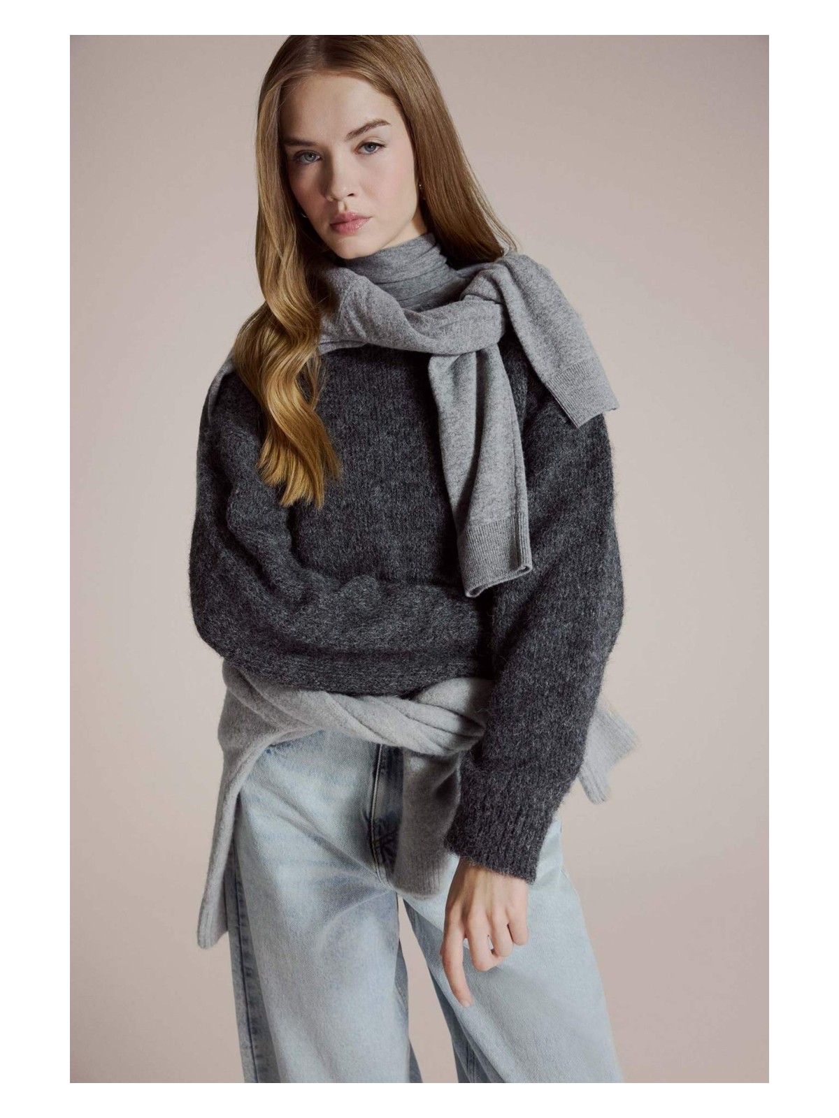 DeFacto Yün Karışımlı Bisiklet Yaka Oversize Fit Triko Kazak F3254AX25WN - Görsel 4