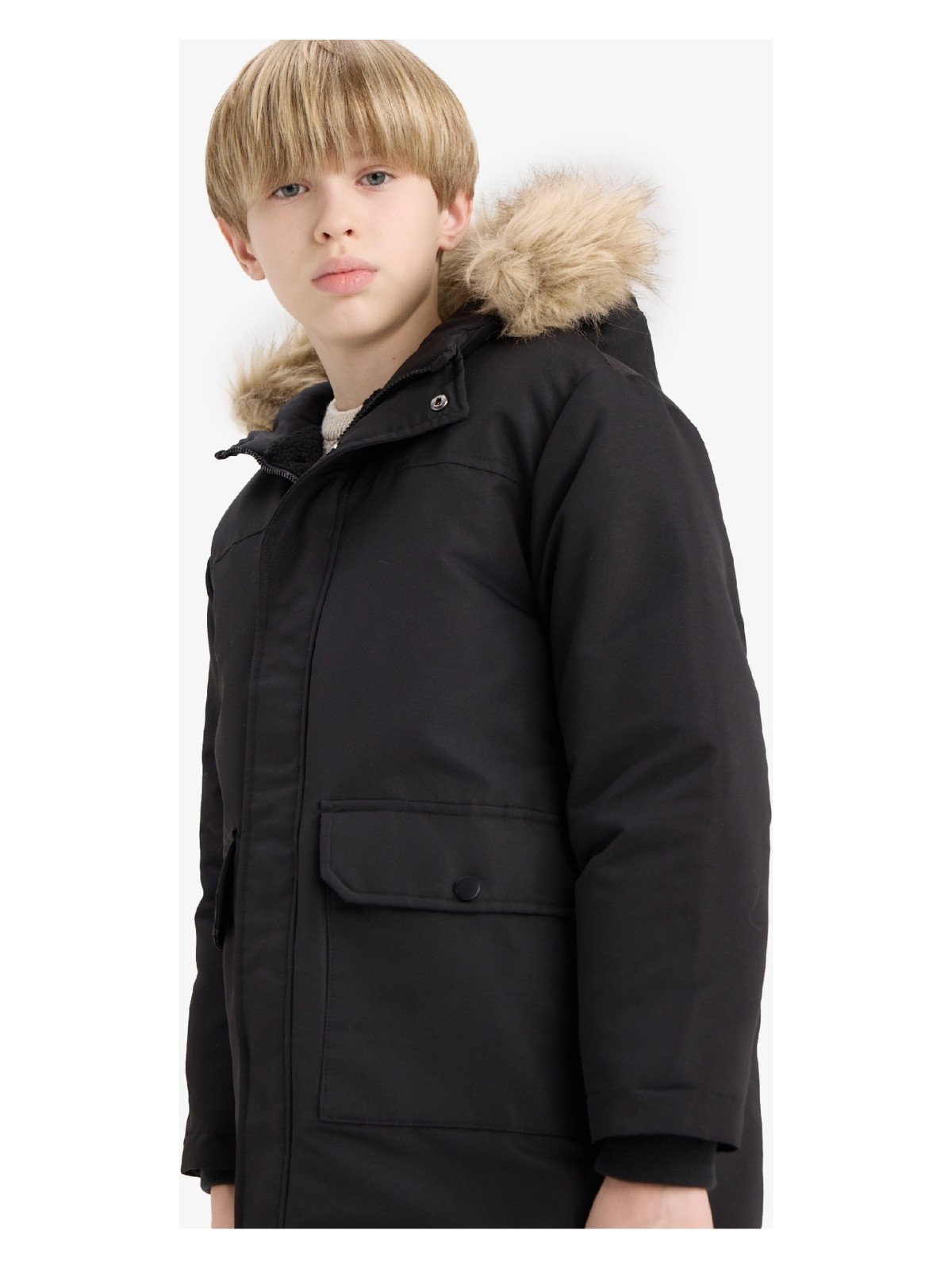 DeFacto Parka Mont Çıkarılabilir Suni Kürk Yaka Kapüşonlu Pelüş Astar Erkek Çocuk C8783A825WN