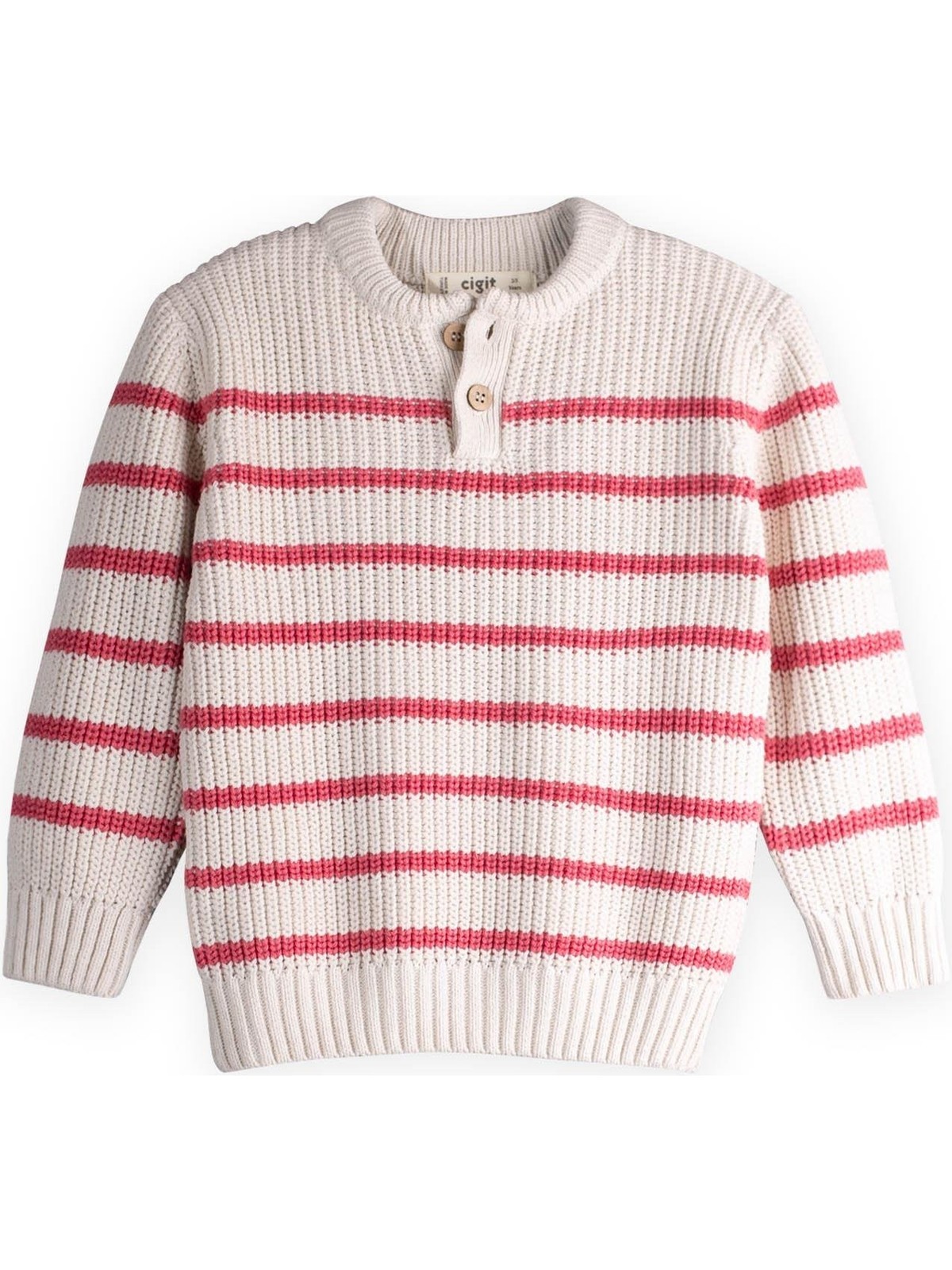 Cigit Çizgili Triko Kazak 2-8 Yaş Ekru-Somon Çizgili
