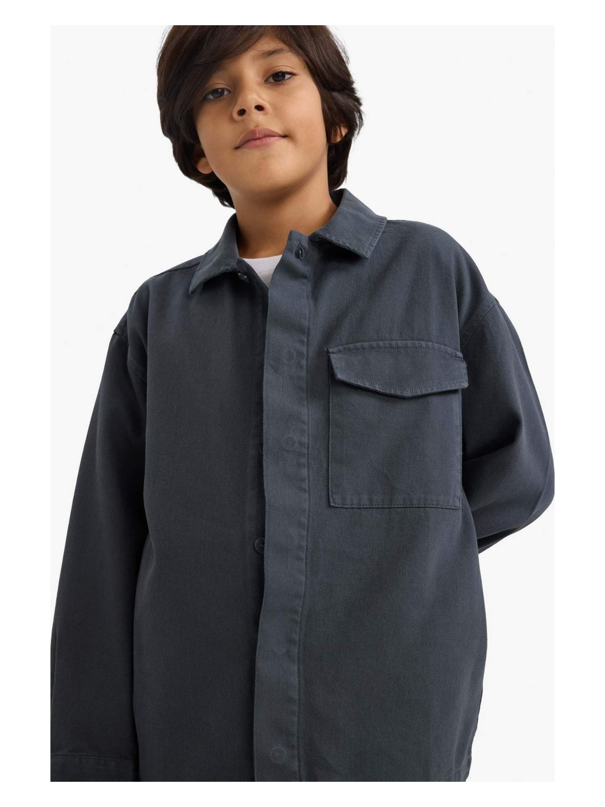 DeFacto Oversize Geniş Kalıp Polo Yaka Uzun Kollu Gömlek Erkek Çocuk G3621A825AU