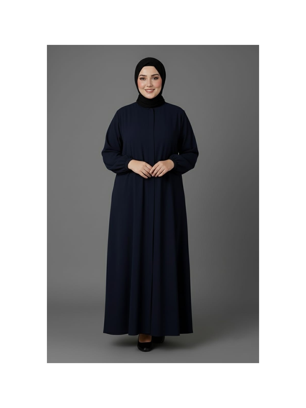 Mismoly Medine Ipeği Mevlana Kesim Cepli Kuşaklı Bol Büyük Beden Ferace - Görsel 6