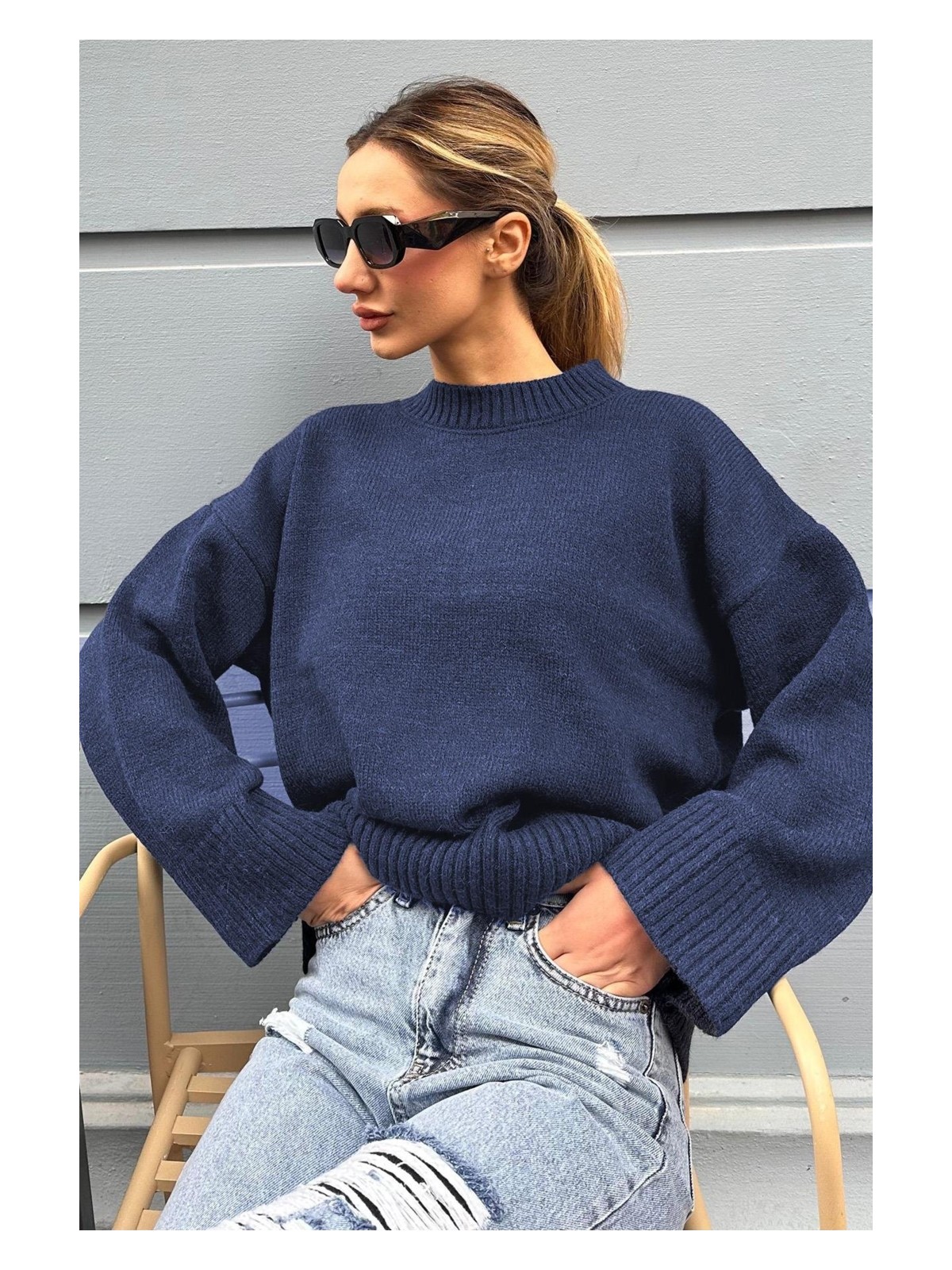 İmaj Butik Bordo Bisiklet Yaka Yumuşak Dokulu Oversize Triko Kazak - Görsel 2