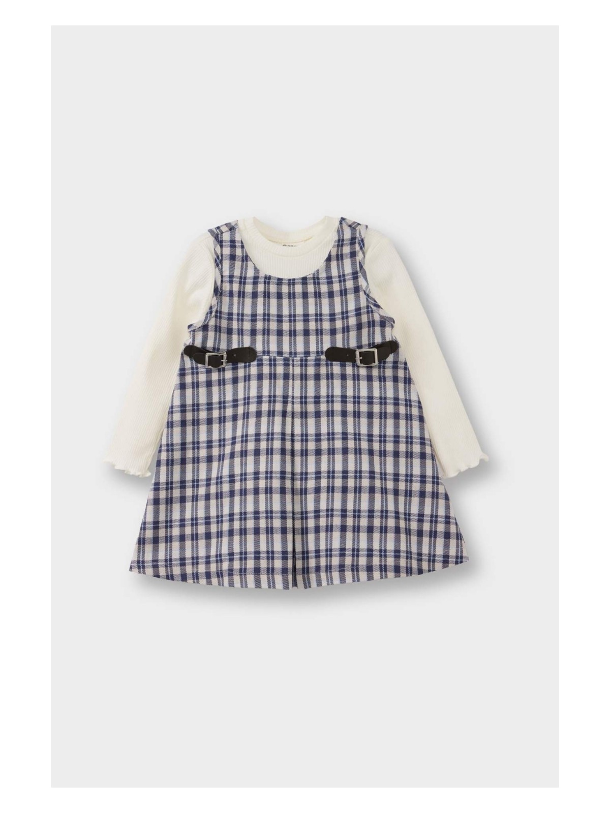 DeFacto 2'li Takım Uzun Kollu Tişört Kareli Elbise Kız Bebek G3170A525WN