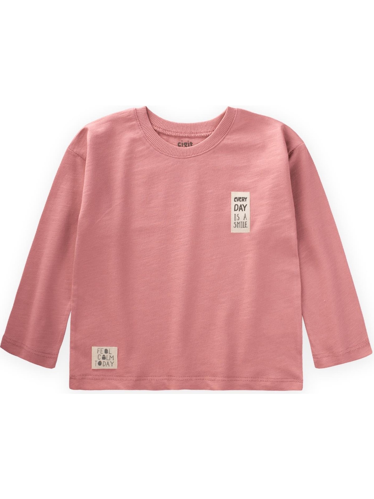 Cigit Etiket Detaylı Mevsimlik T-Shırt 2-10 Yaş K Pembe