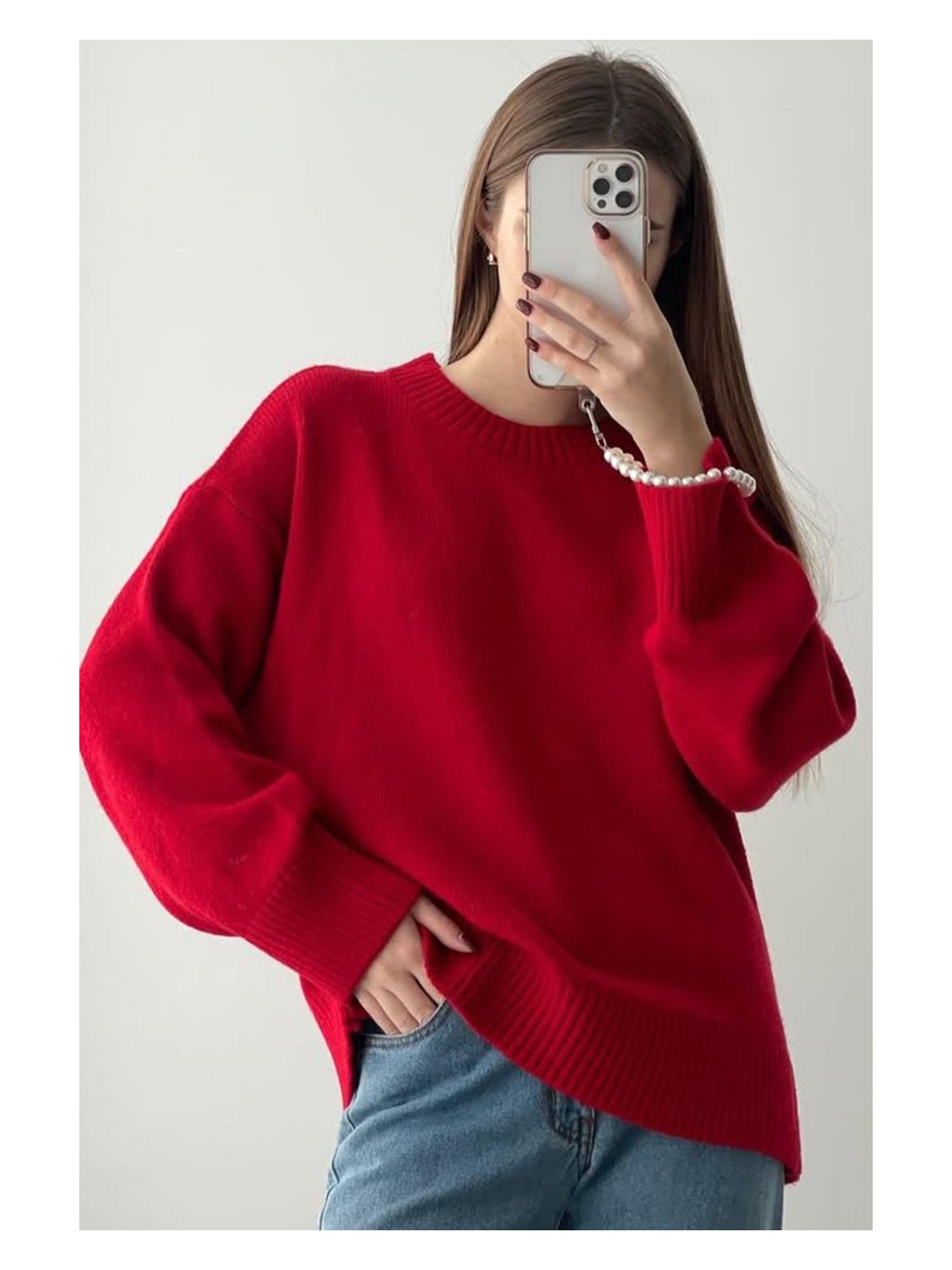 İmaj Butik Bordo Bisiklet Yaka Yumuşak Dokulu Oversize Triko Kazak - Görsel 4