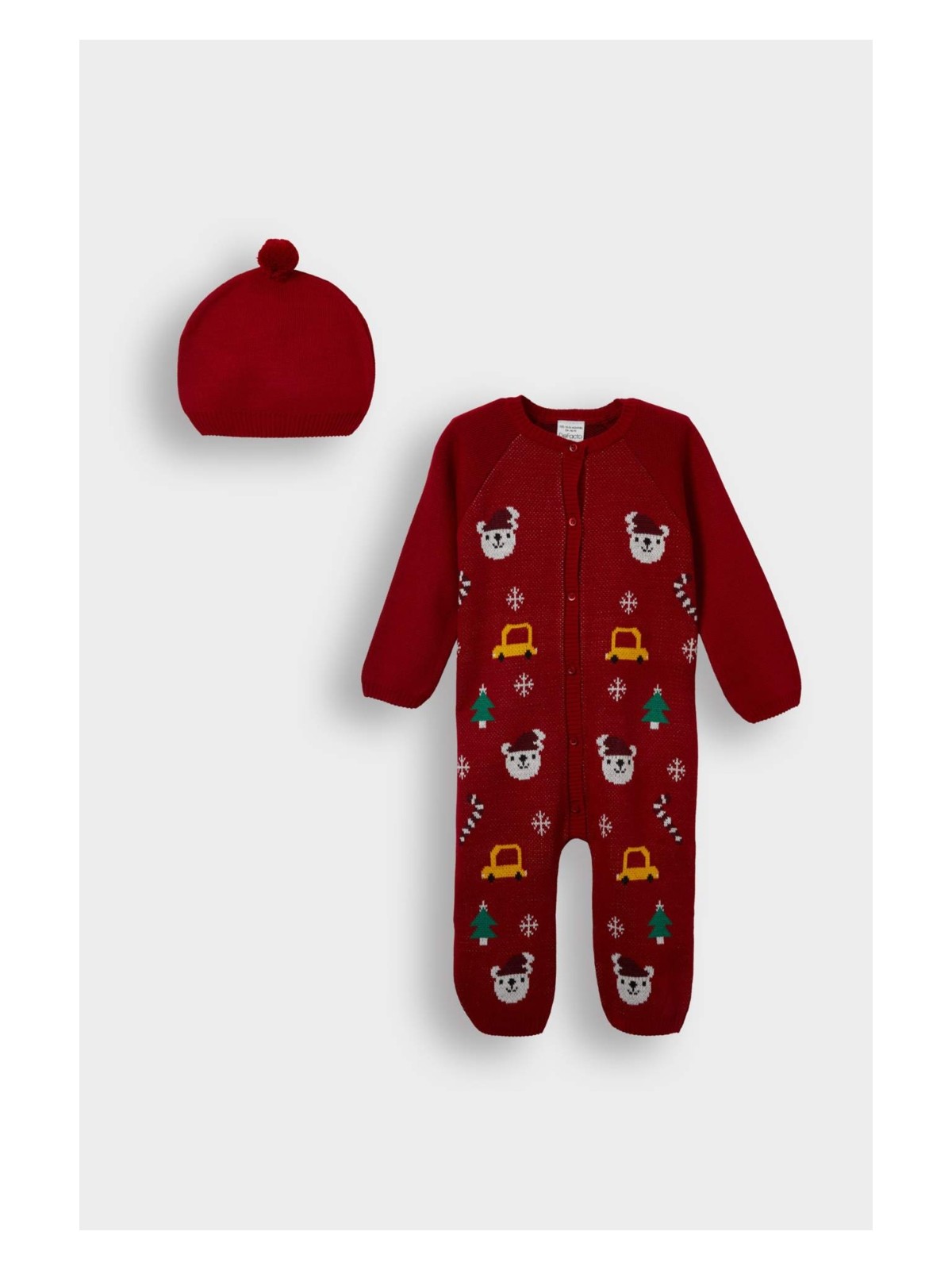 DeFacto 2'li Takım Yılbaşı Temalı Uzun Kollu Tulum Bere Erkek Bebek Yenidoğan F3235A525WN