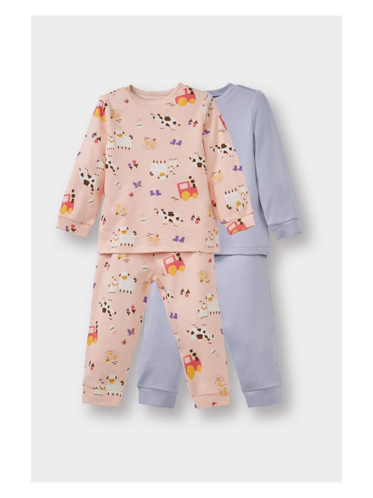 DeFacto %100 Pamuklu Hayvan Desenli Beli Lastikli 4'lü Pijama Takımı Kız Bebek F0638A525AU