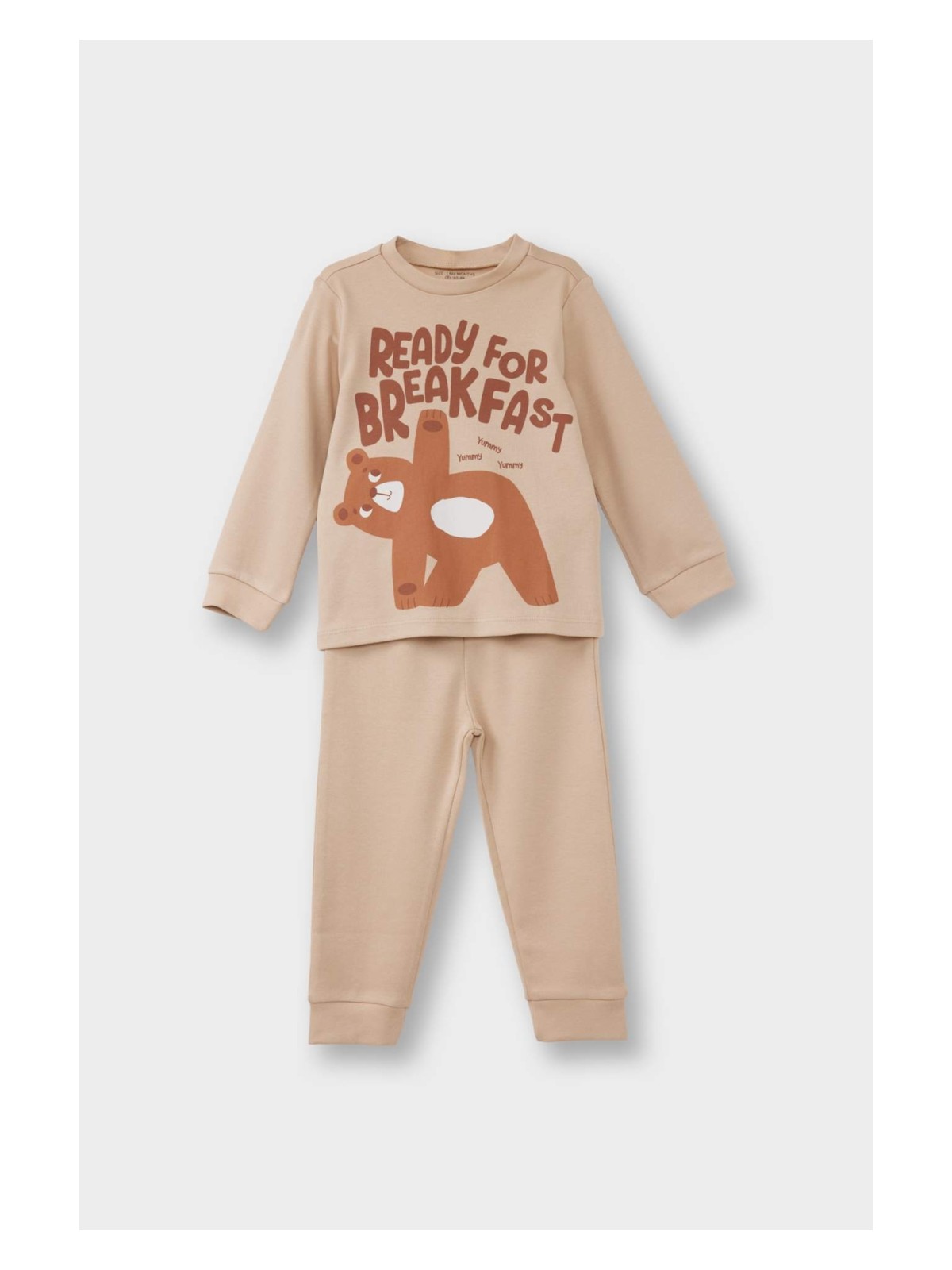 DeFacto %100 Pamuklu Ayı Baskılı Beli Lastikli Pijama Takımı Erkek Bebek F0554A525AU