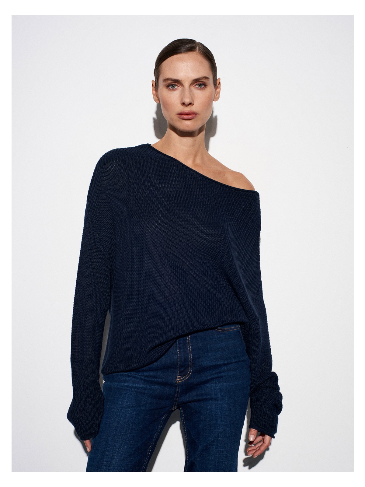 Dilvin 10804 Kayık Yaka Basic Triko Kazak-Ekru - Görsel 6