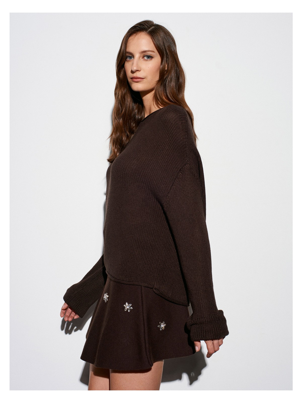 Dilvin 10804 Kayık Yaka Basic Triko Kazak-Ekru - Görsel 3