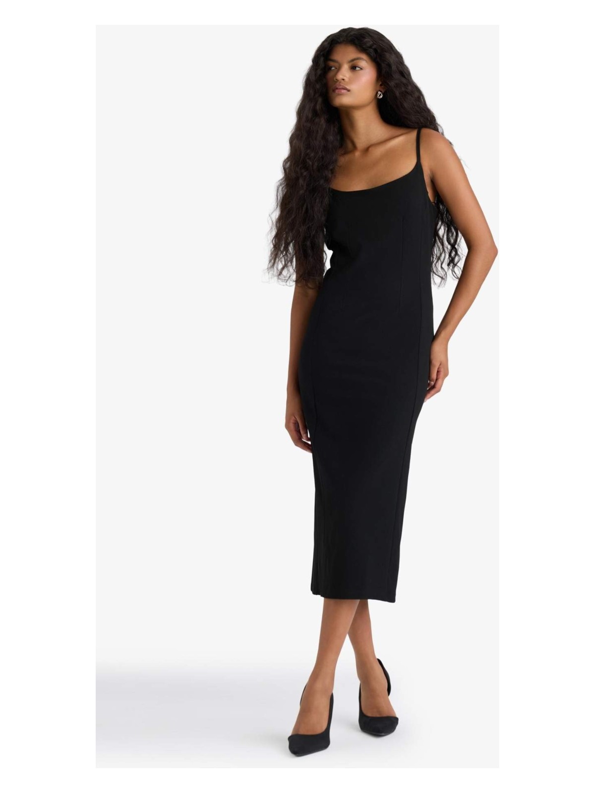 DeFacto Bodycon Vücudu Saran İnce Askılı Midi Elbise F9263AX25WN - Görsel 3