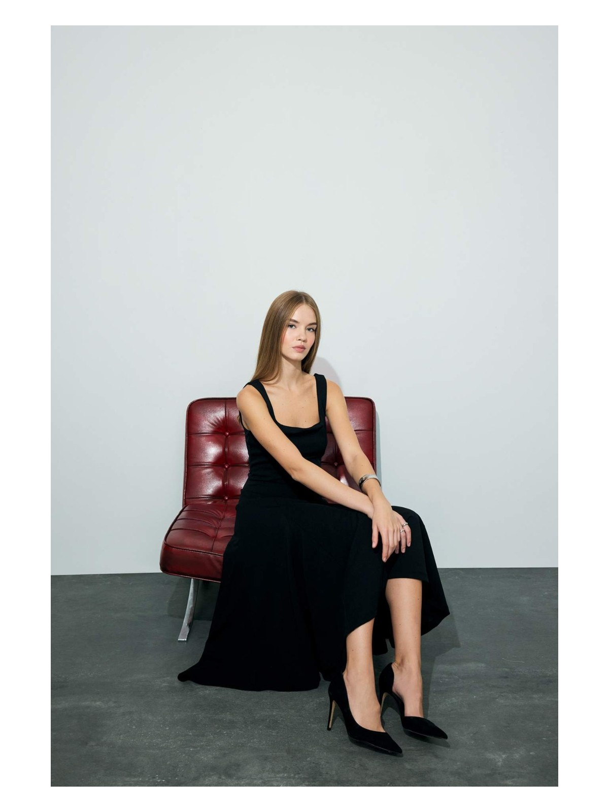 DeFacto A Kesim Kare Yaka Krep Midi Elbise G0957AX25AU