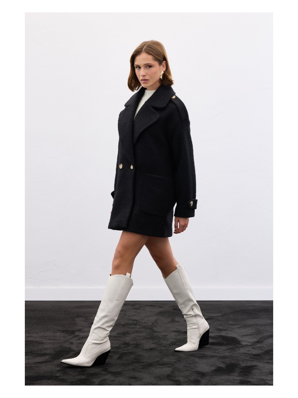 Sateen Buklet Kısa Kaban - Mavi - Görsel 8