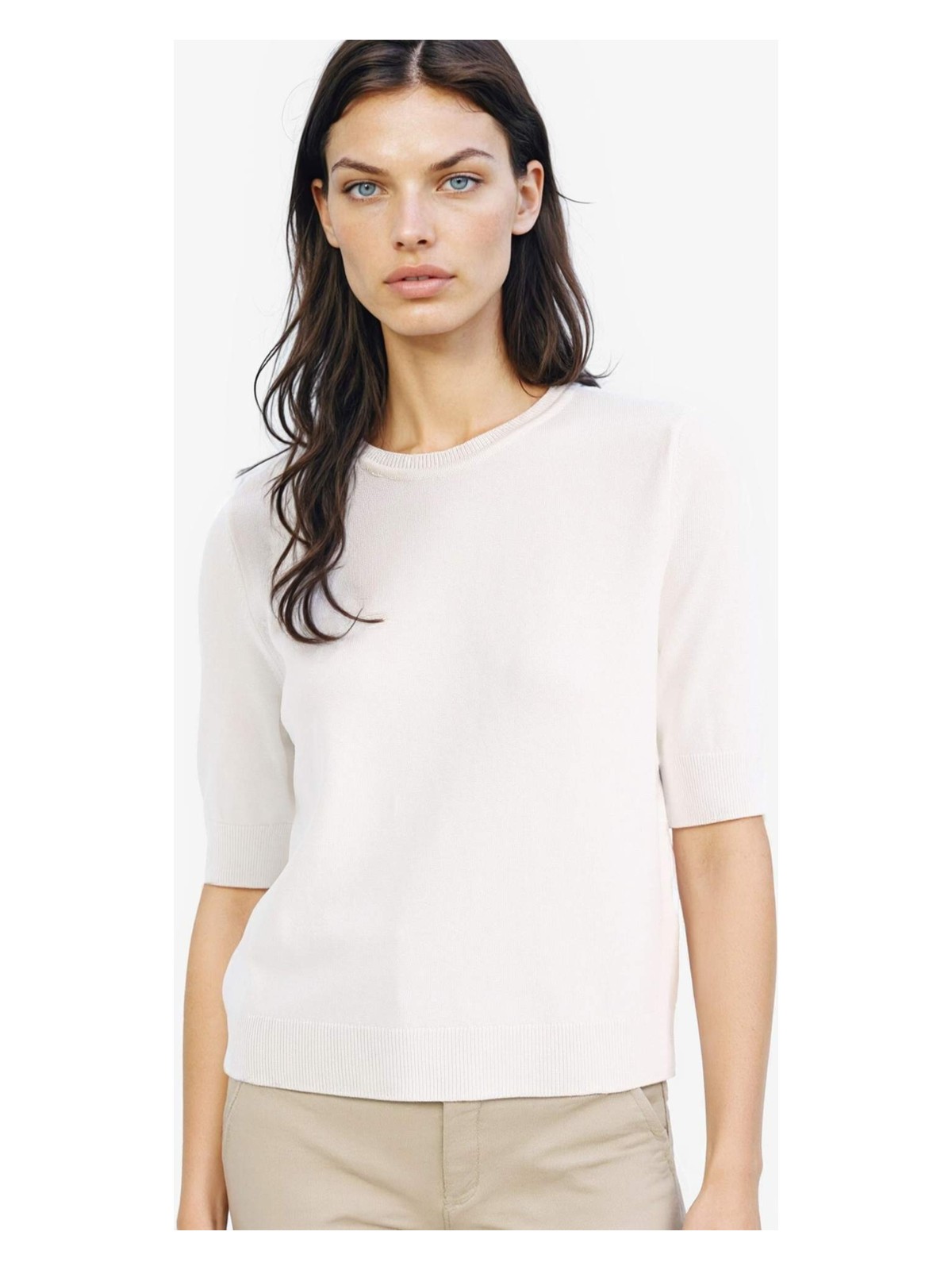 DeFacto Regular Fit Bisiklet Yaka Basic Düz Kısa Kollu Triko Kazak D6272AX25SM - Görsel 4