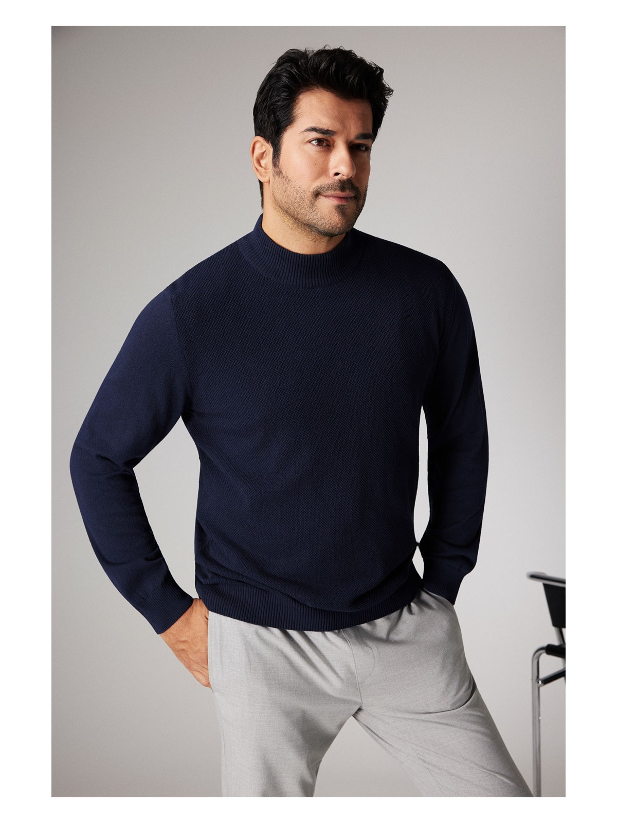 Altınyıldız Classics ALTINYILDIZ CLASSICS Erkek Vizon Standart Fit Normal Kesim Yarım Balıkçı Yaka Pamuklu Triko Kazak - Görsel 5