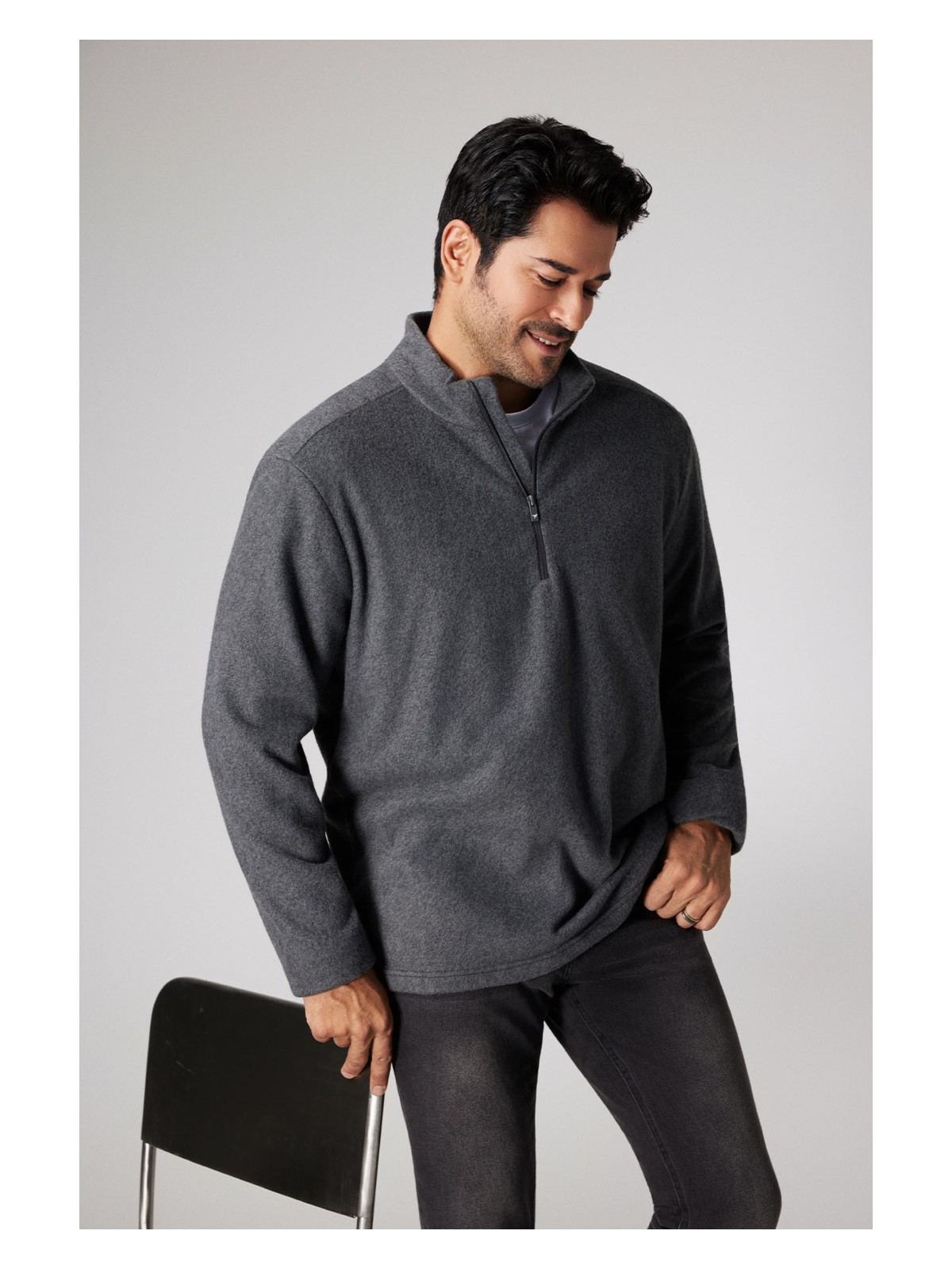 Altınyıldız Classics Erkek Antrasit Anti-pilling Tüylenme Yapmayan Standart Fit Dik Yaka Soğuk Geçirmez Polar Sweatshirt