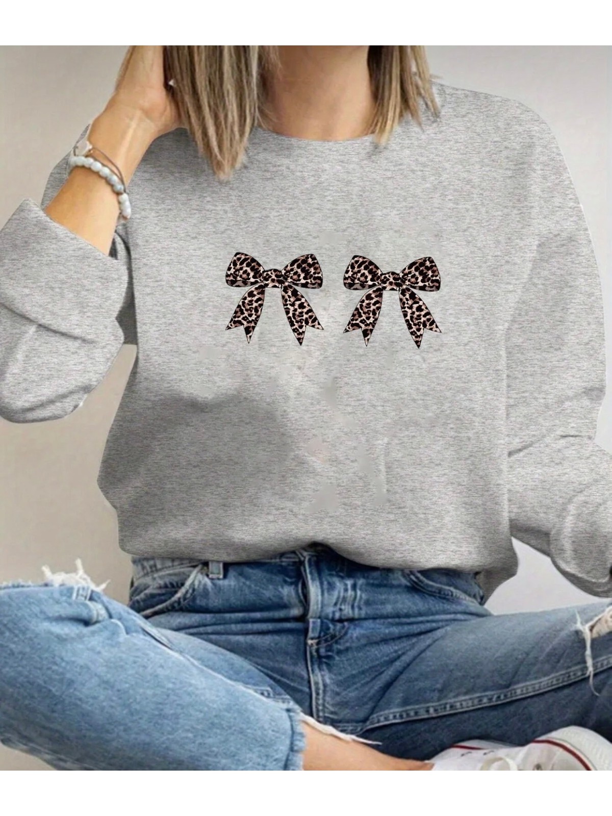 Punix Punıx Büyük Beden Özel Üretim Çift Kurdele Baskılı Yuvarlak Yaka Oversize Kadın Şık Sweatshırt - Görsel 4