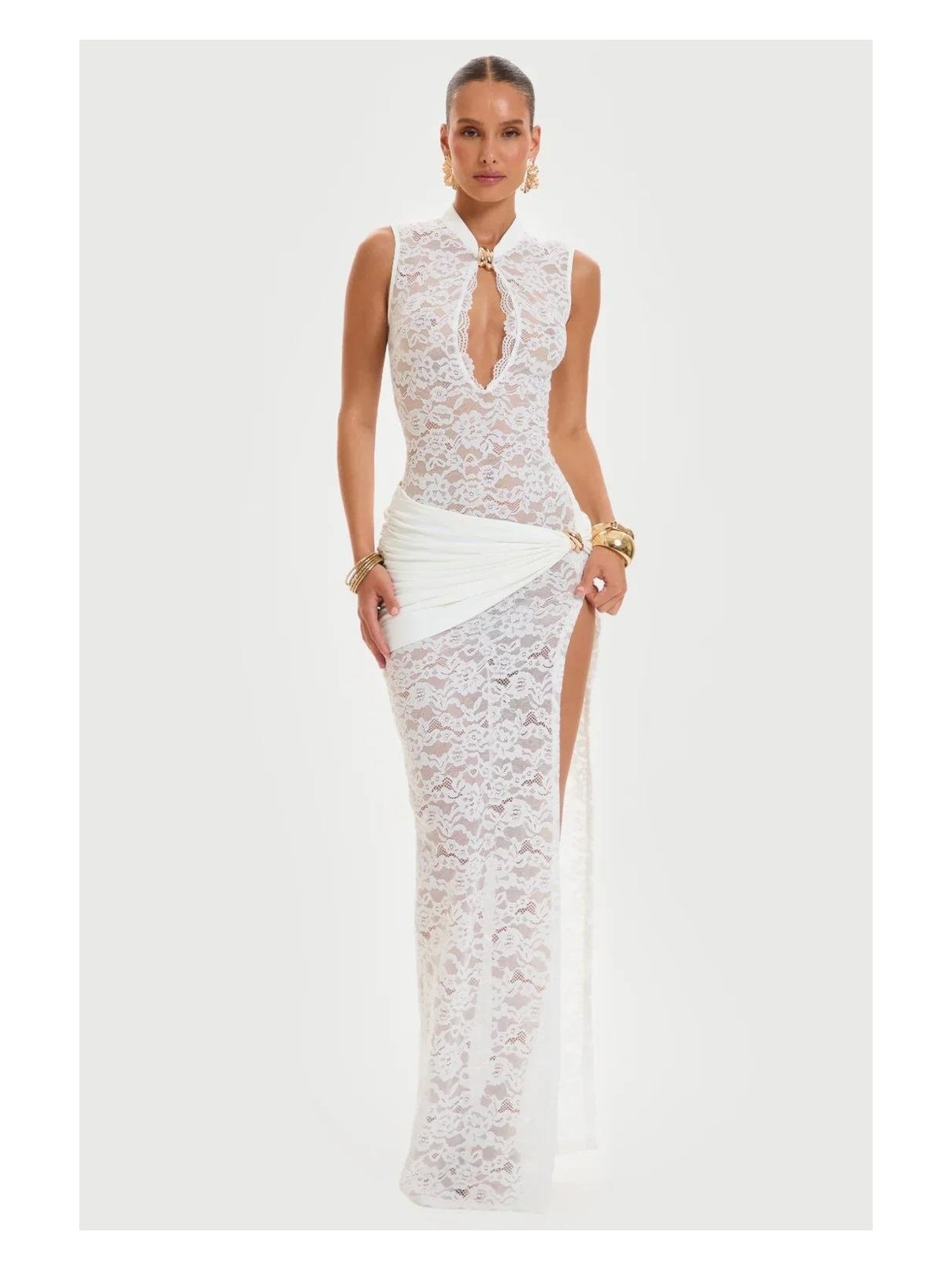 Pink Life Kırmızı Dantel Toka Detaylı Maksi Elbise - Görsel 4