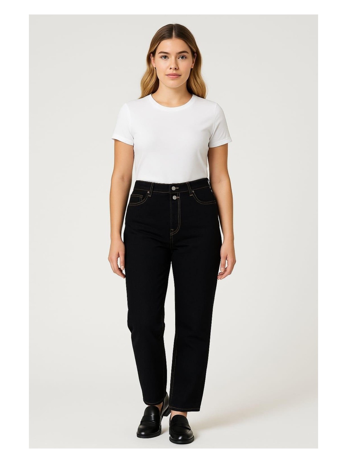 Şans Kadın Büyük Beden Siyah 5 Cep Yıkamalı Kumaş Kot Pantolon Kontras Dikişli Model 65N39194