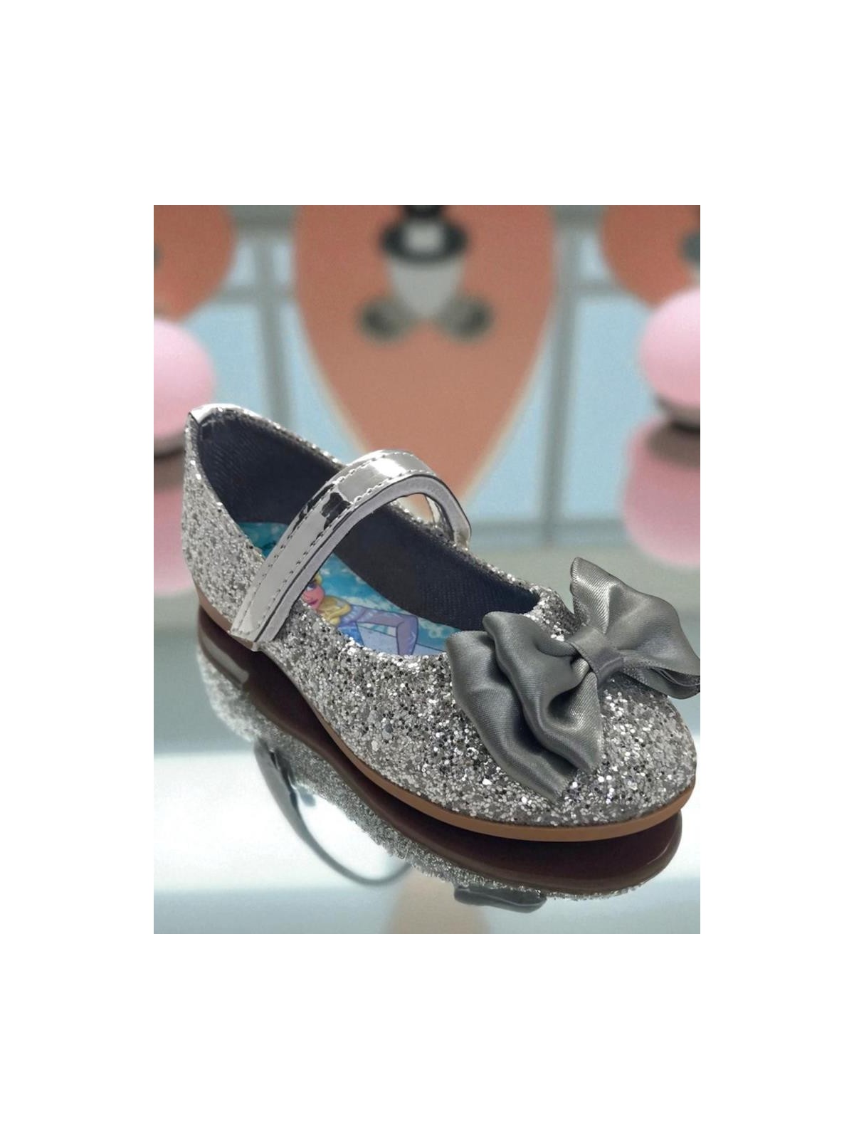 Ellaboni Kız Çocuk Elisa Baskılı Parlak Pembe Pullu Fiyonklu Babet Ayakkabı - Görsel 4