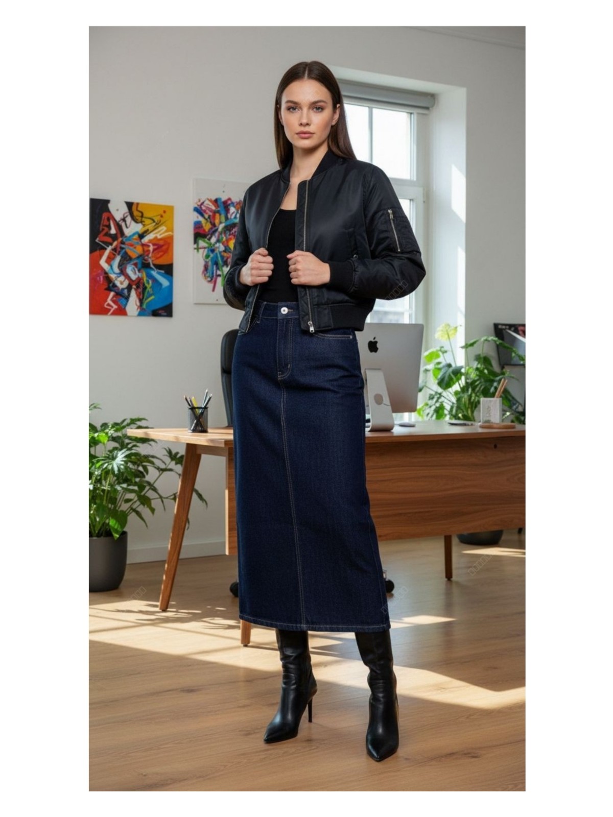 Dema Kadın Pamuklu Kahverengi Denim Etek - Görsel 5