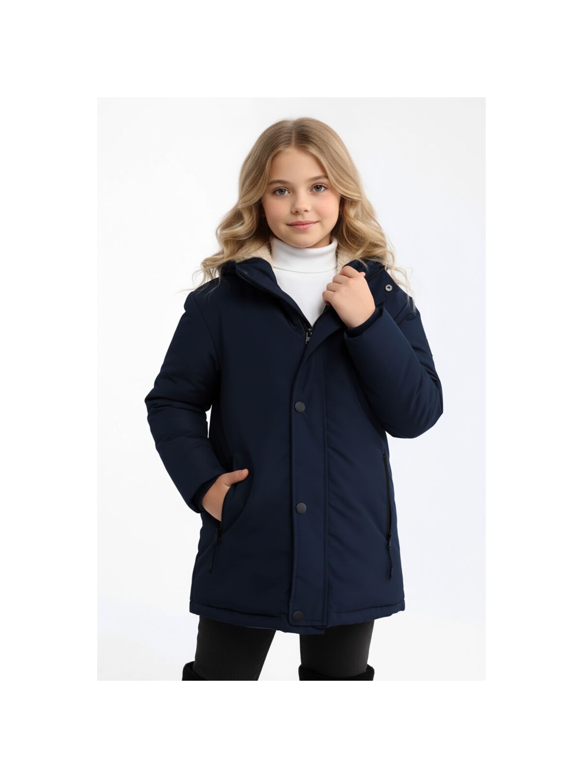 D1fference İçi Kürklü Su ve Rüzgar Geçirmez Kapüşonlu Kız Çocuk Mont