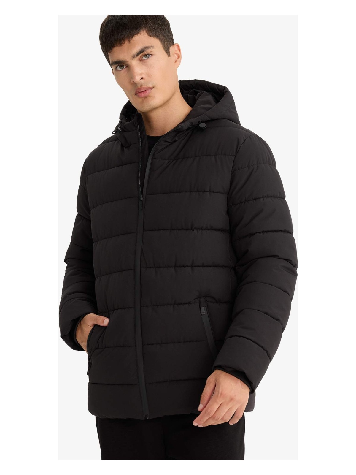 DeFacto Su İtici Slim Fit Dar Kesim Astarlı Kapüşonlu Fermuarlı Cepli Dolgulu Mont R0216AZ25AU