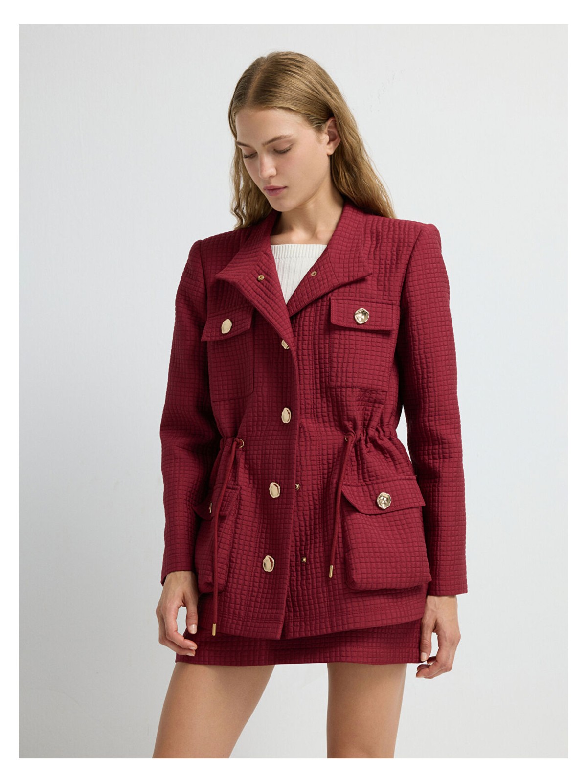 adL Adl Hakim Yaka Kapitone Ceket Bordo 11945538000