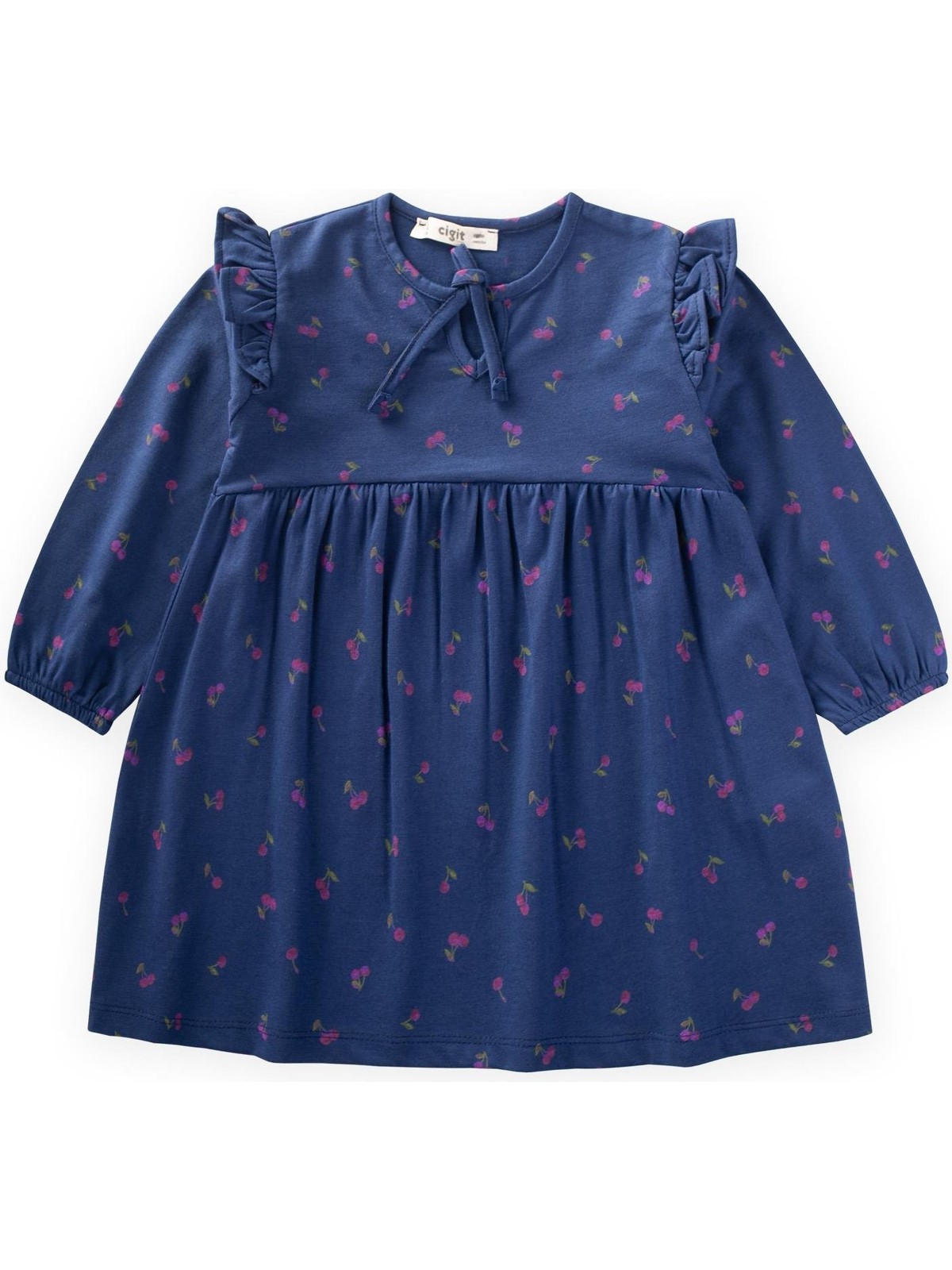 Cigit Desenli Mevsimlik Elbise 1-7 Yaş Kiraz Desen