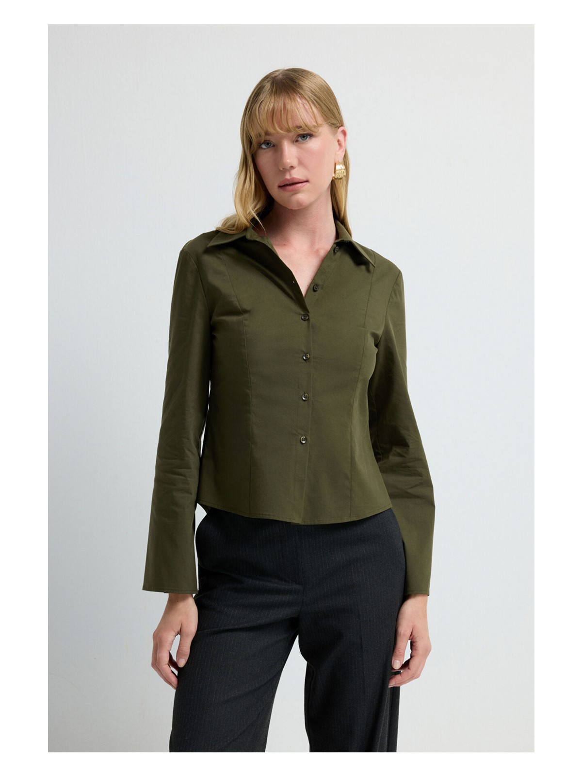 adL Adl Fit Poplin Gömlek Haki 13045811000