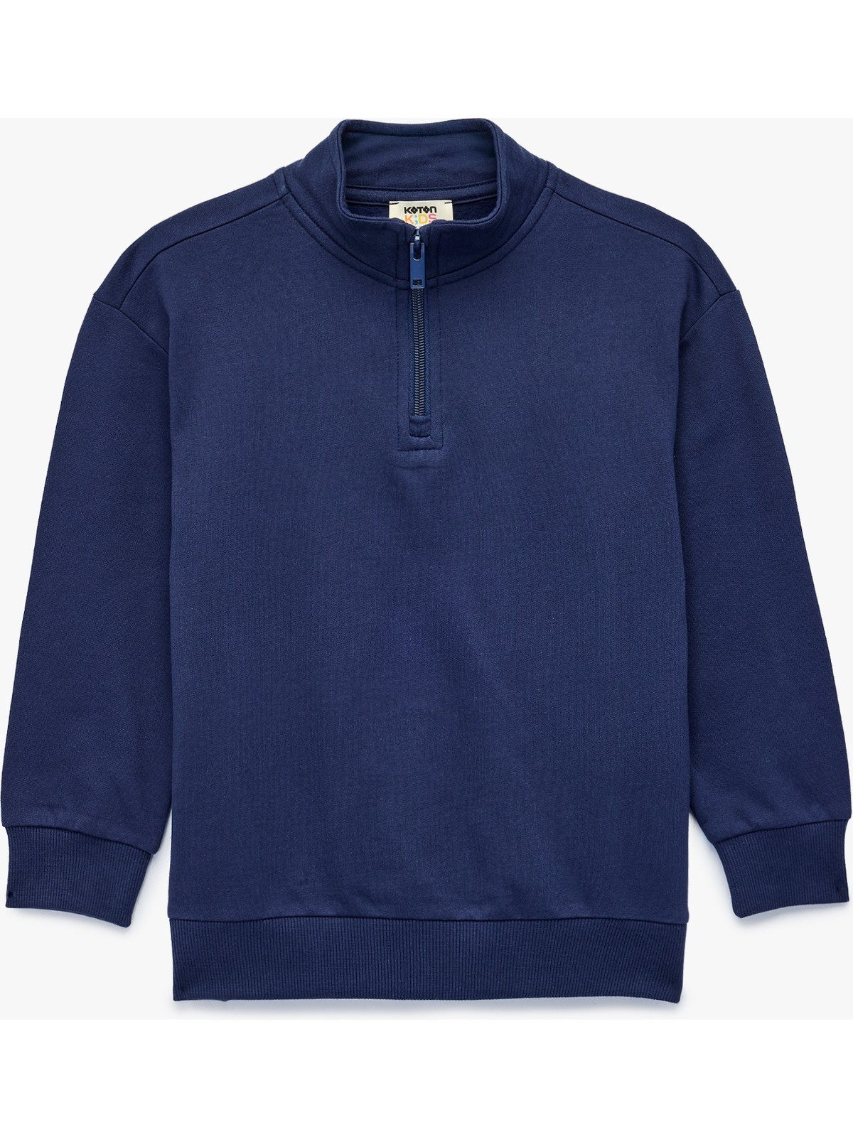 Koton Dik Yaka Uzun Kollu Yarım Fermuarlı Pamuklu Basic Sweatshirt