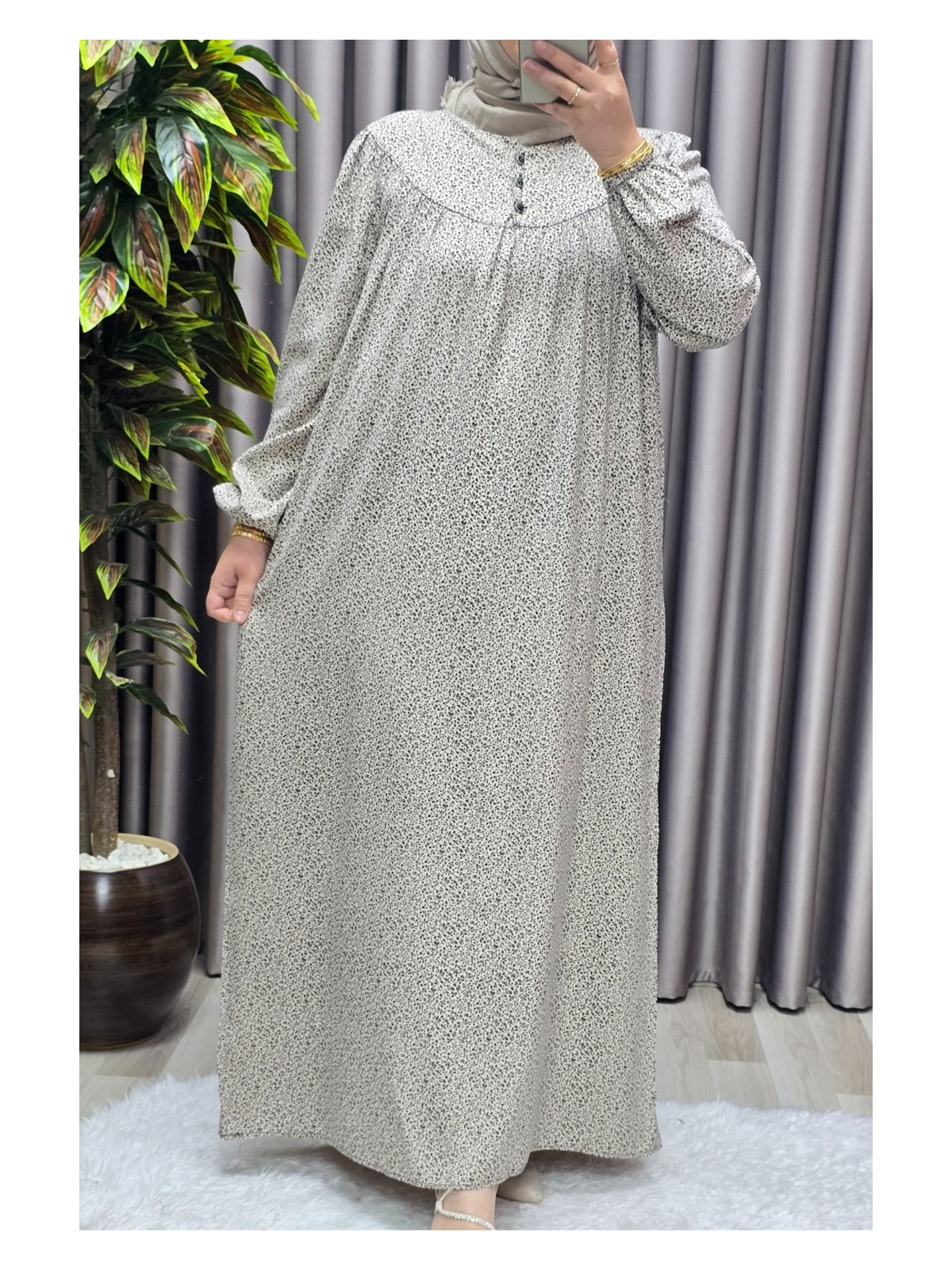 Elmas Tesettür Kadın Tesettür Giyim Büyük Beden Çıtır Desen Tam Robalı Elbise