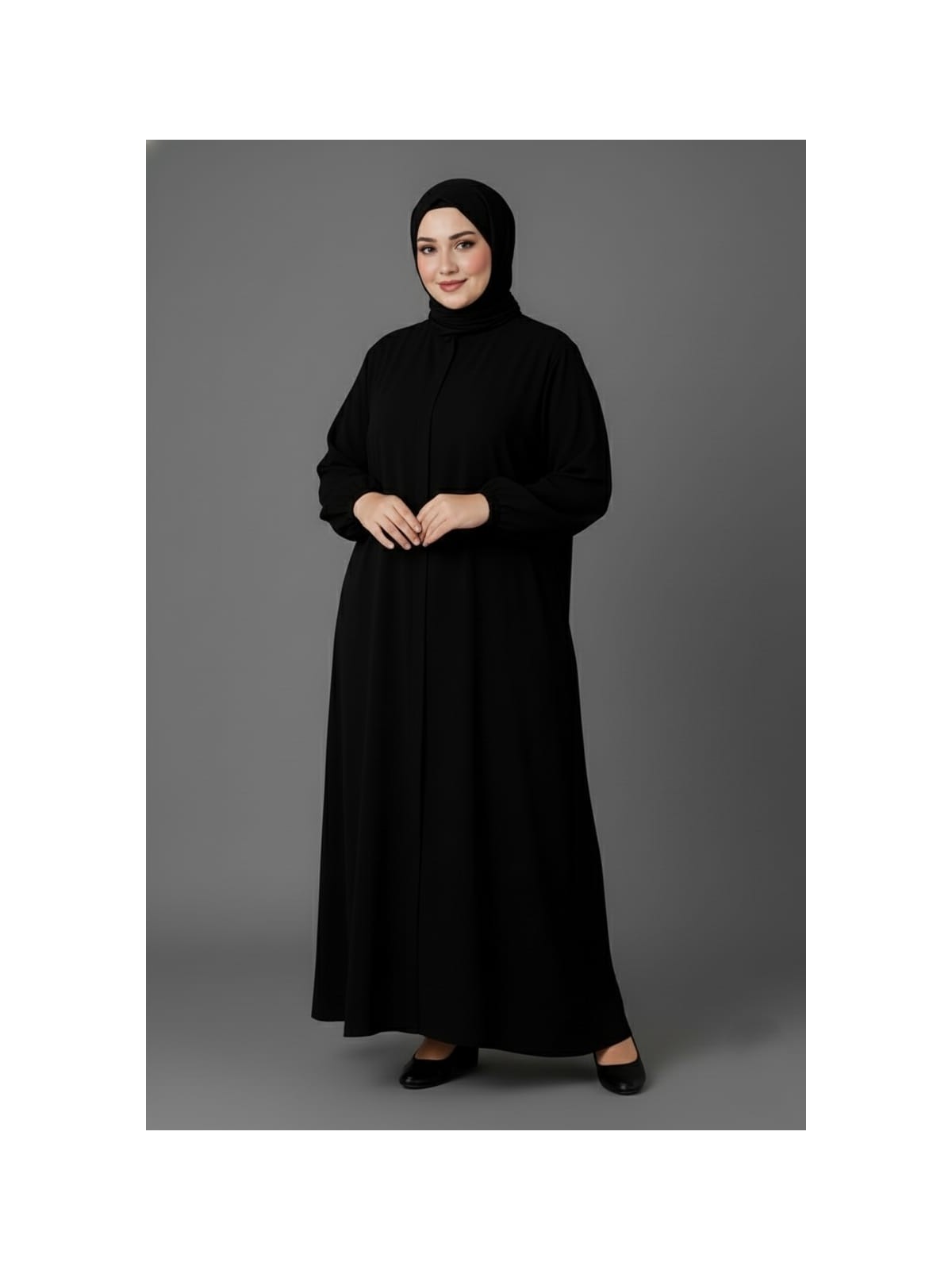 Mismoly Medine Ipeği Mevlana Kesim Cepli Kuşaklı Bol Büyük Beden Ferace - Görsel 4