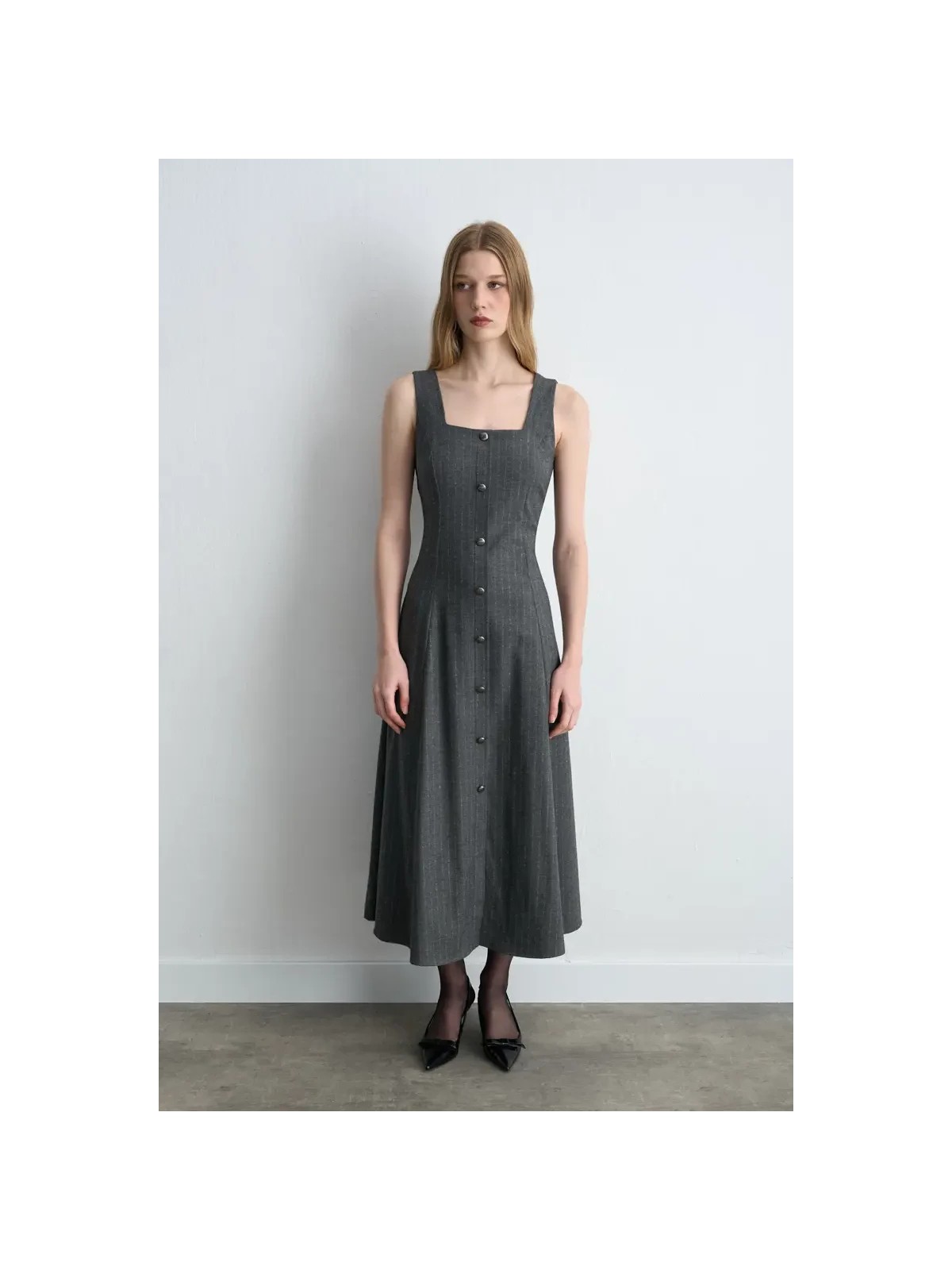 Gusto Askılı Uzun Jile Elbise - Gri