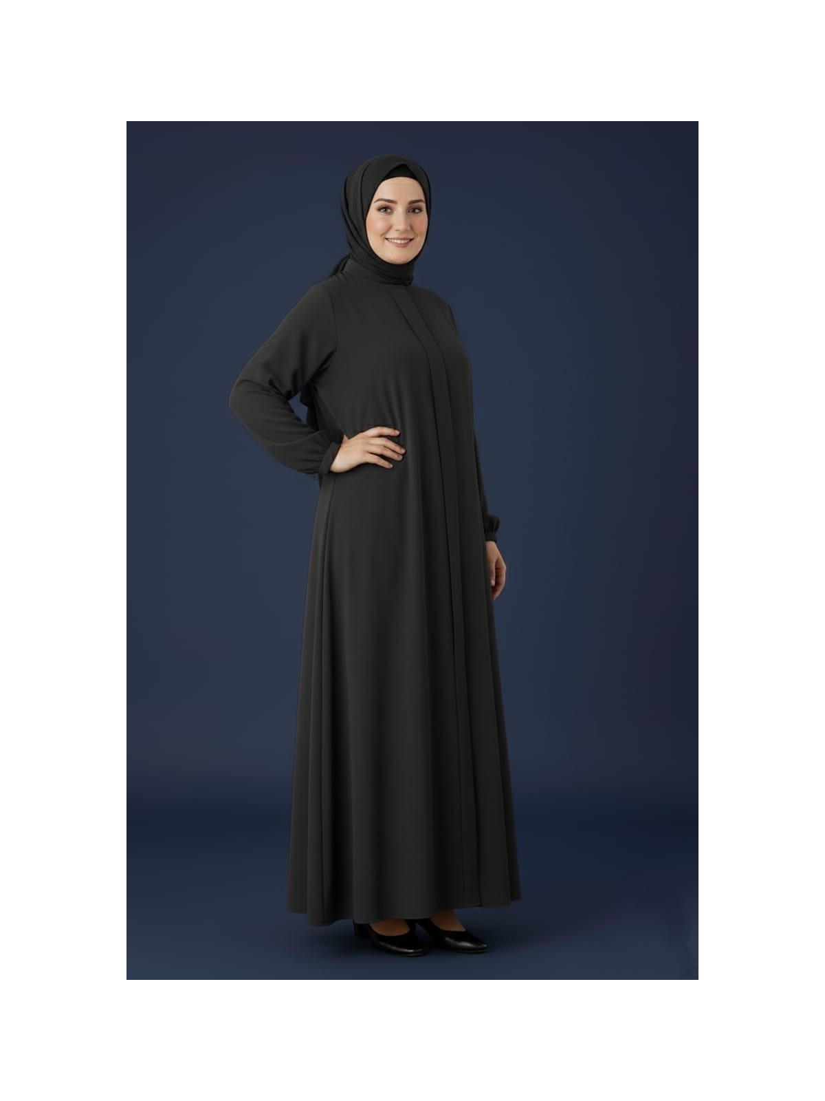 Mismoly Medine Ipeği Mevlana Kesim Cepli Kuşaklı Bol Büyük Beden Ferace - Görsel 3