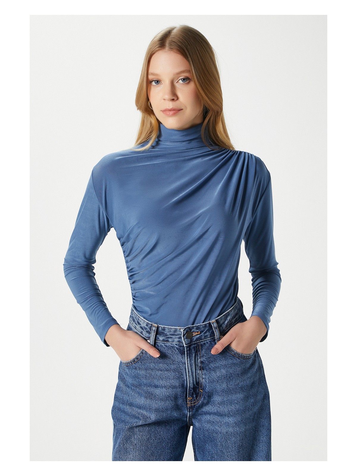 Ritnice Kadın Moon Büzgülü Indigo Sandy Bluz