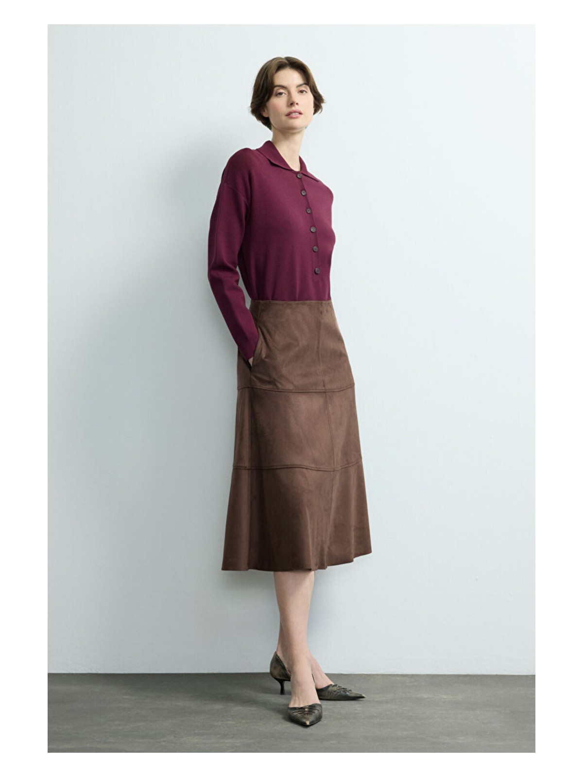 Love My Body Moda Tutkusu Süet Midi Etek Camel 127M2273000 - Görsel 3