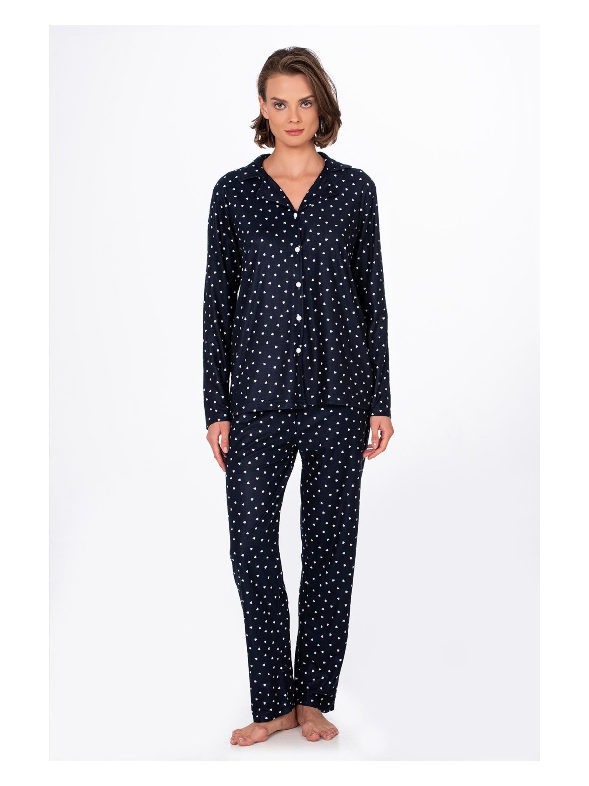 Kompedan Kadın Süet Önden Düğmeli Pijama Takımı | Ekose Kırmızı - Görsel 6