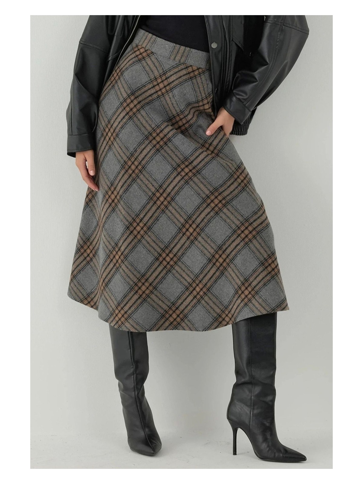 Hiccup Kadın A-Form Kalın Midi Etek Sacramento Yeşili - Görsel 4