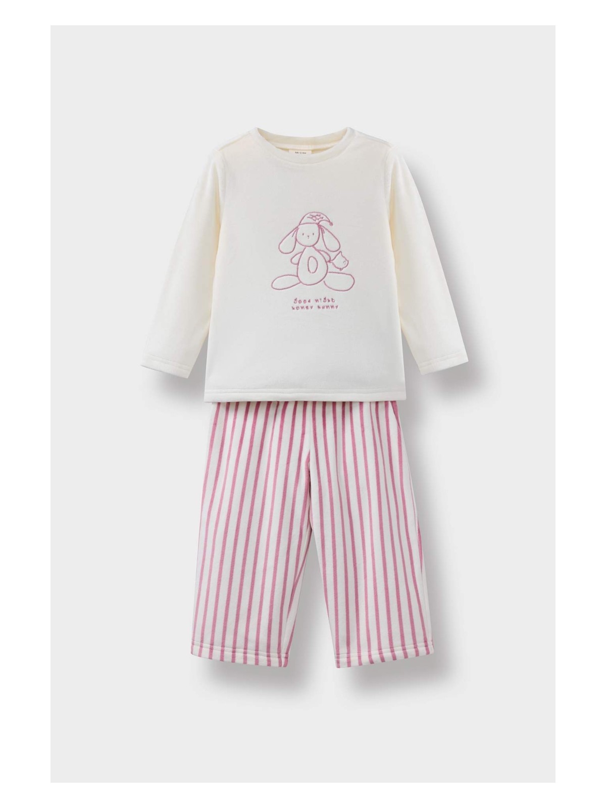 DeFacto Pijama Takımı Tavşan Baskılı Uzun Kollu Velur Üst Çizgili Uzun Alt Kız Bebek F5562A525WN