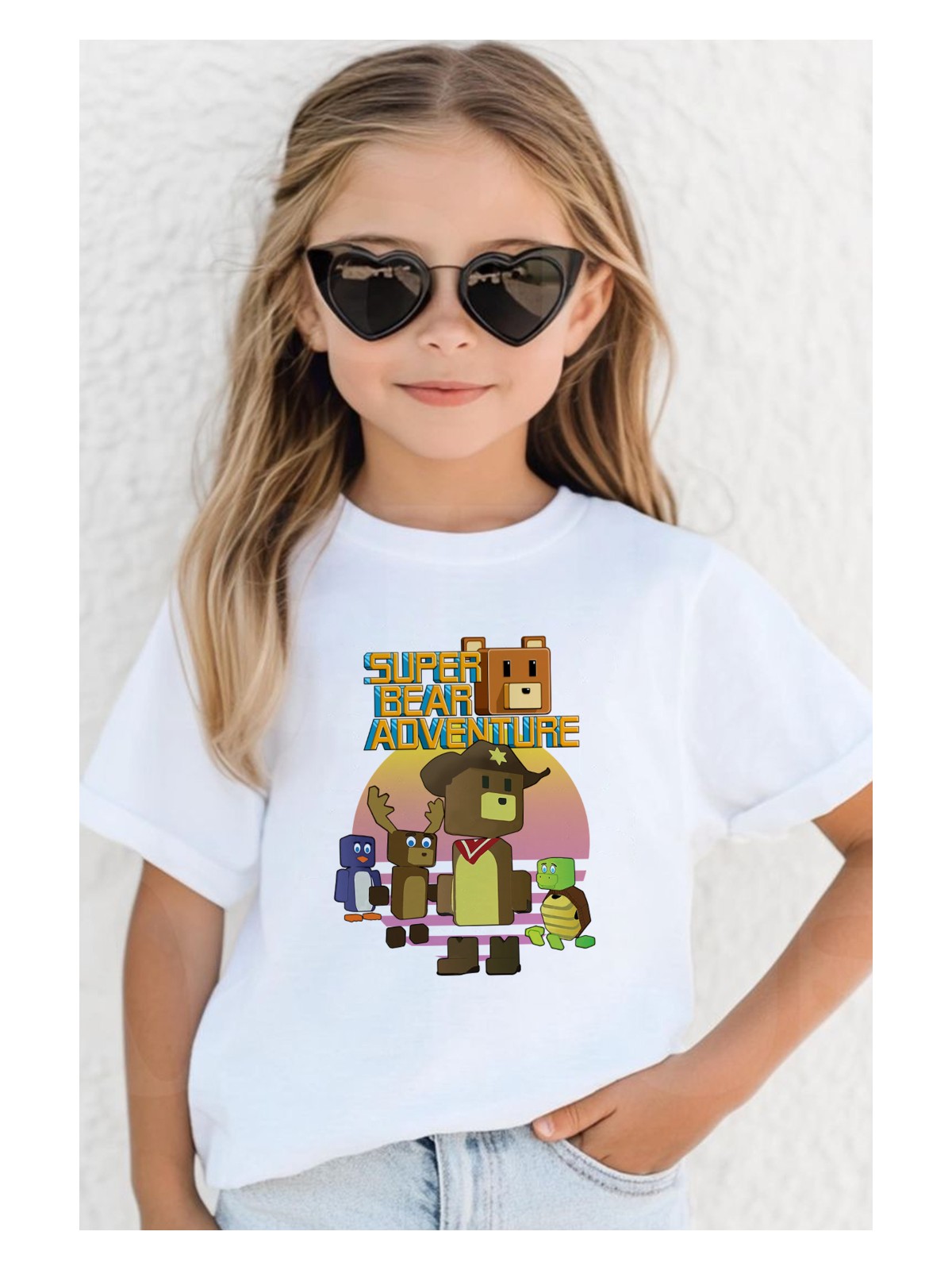 Zeycem Süper Ayı Oyun Karekteri Desen Baskılı Kız ve ErkekÇocuk Unısex Siyah ve Beyaz Tshirt