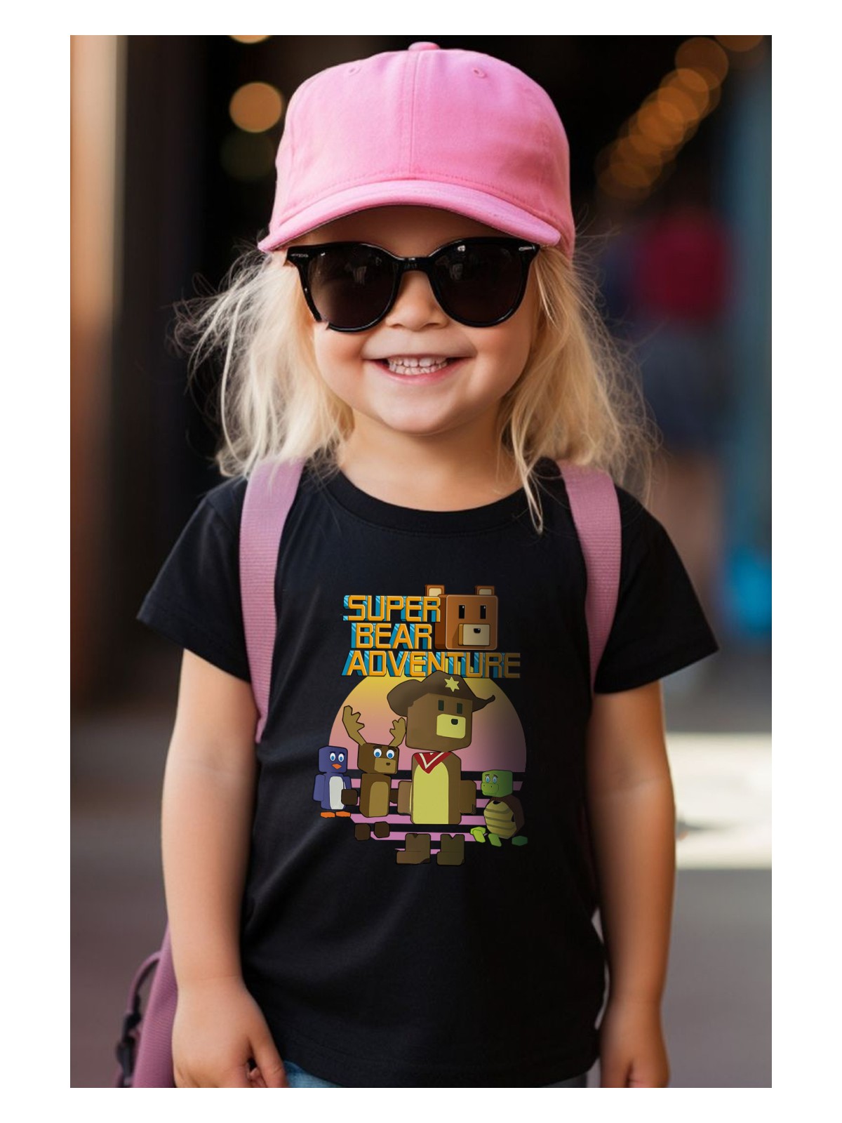 Zeycem Süper Ayı Oyun Karekteri Desen Baskılı Kız ve ErkekÇocuk Unısex Siyah ve Beyaz Tshirt - Görsel 4