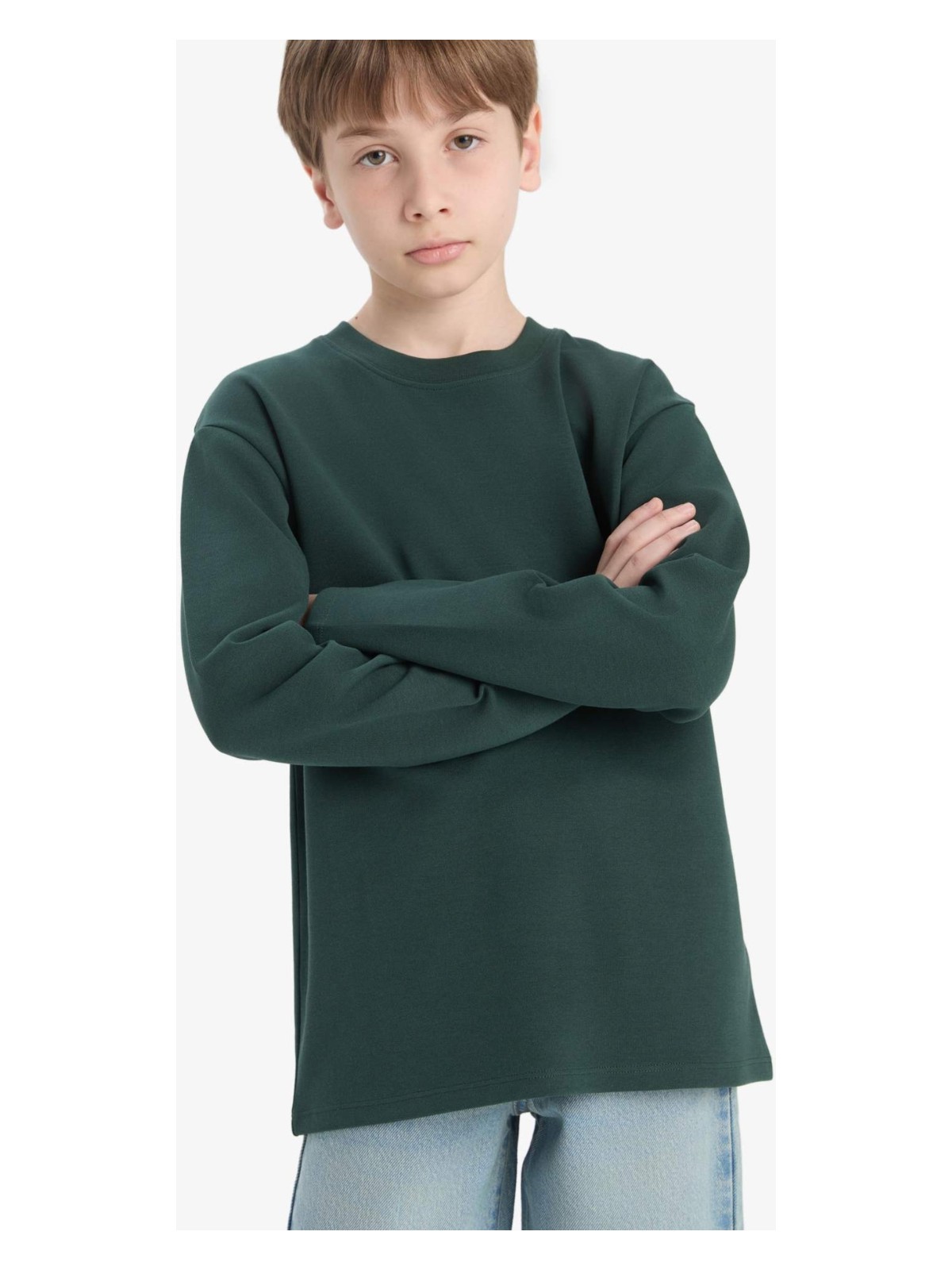 DeFacto Bisiklet Yaka Basic Düz Uzun Kollu Okul Tişörtü Erkek Çocuk E9661A825AU - Görsel 6