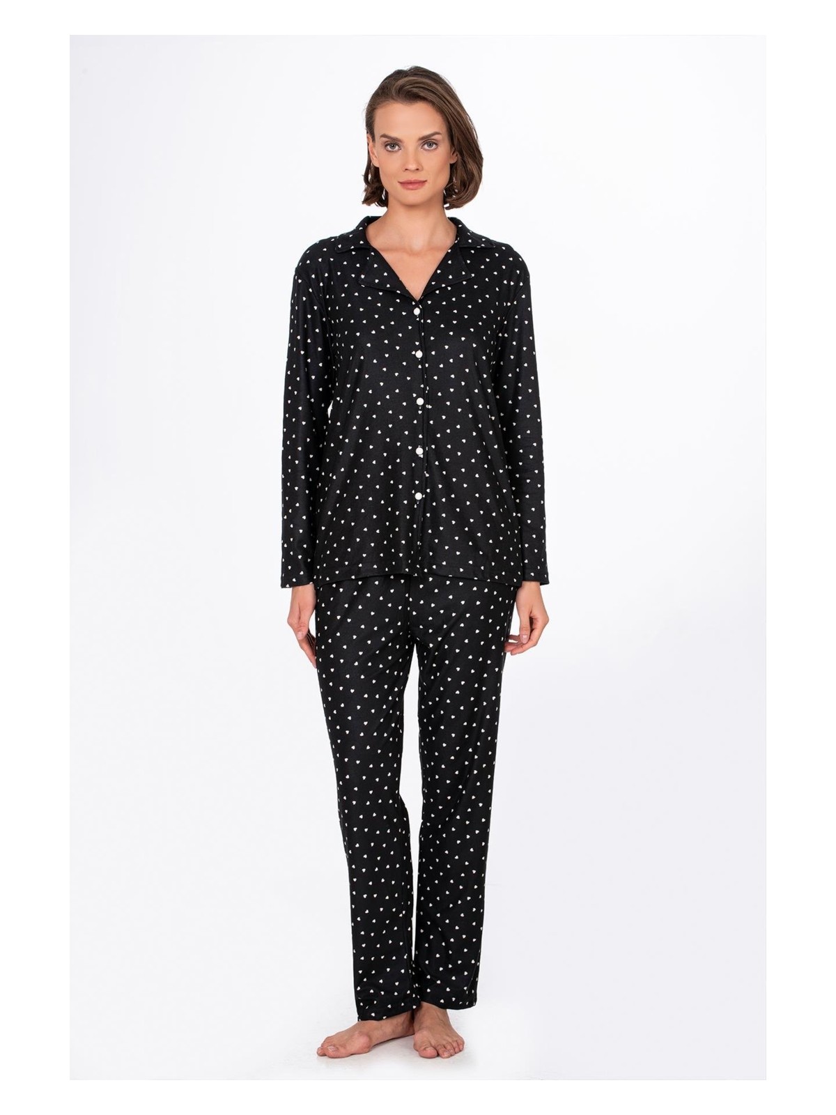 Kompedan Kadın Süet Önden Düğmeli Pijama Takımı | Beyaz Çizgili - Görsel 6