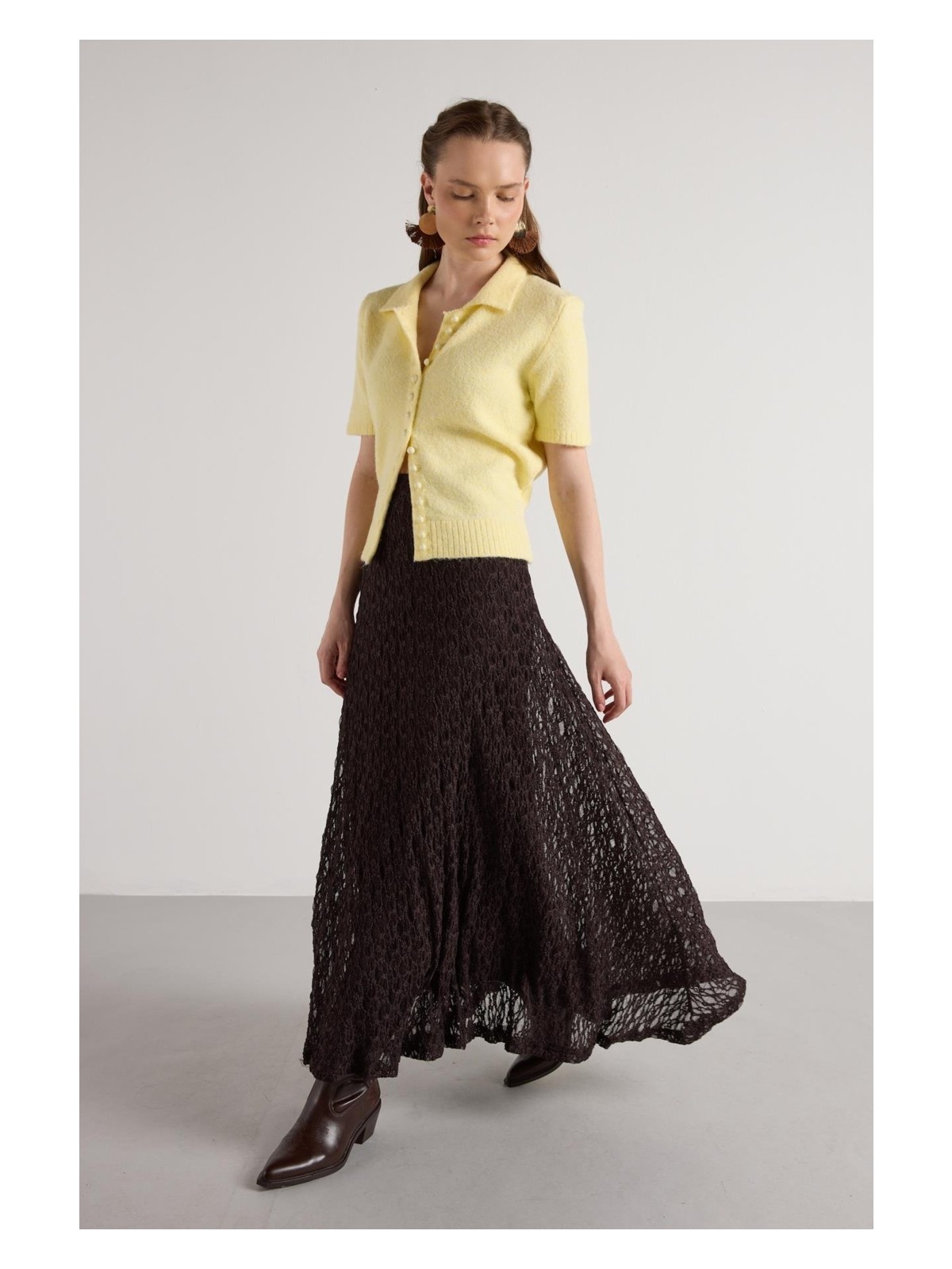 Minaaise Dantel Uzun Astarlı Etek Ekru - Görsel 3