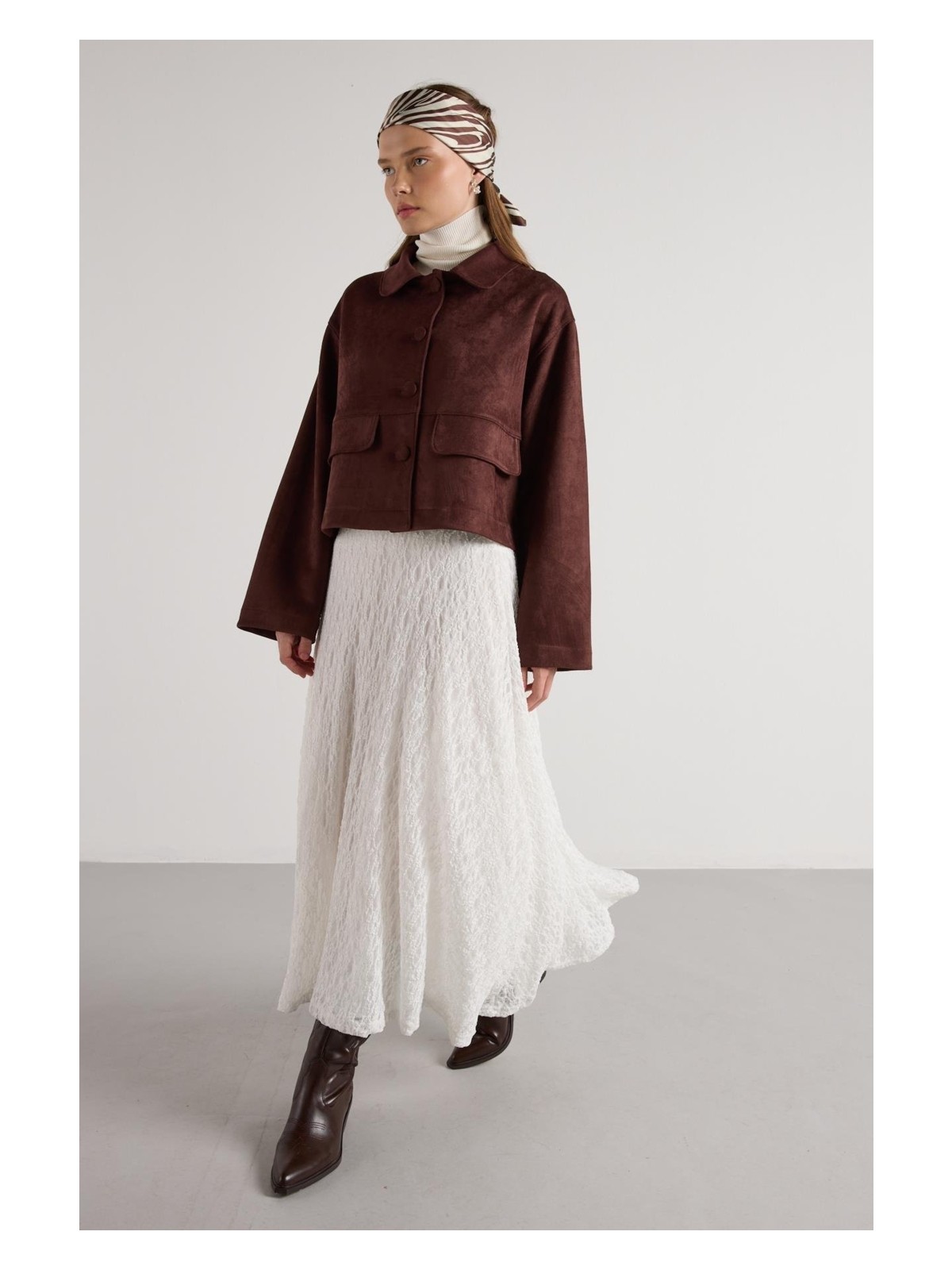 Minaaise Dantel Uzun Astarlı Etek Kahve - Görsel 6