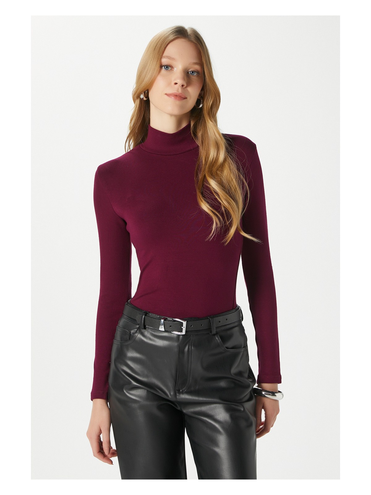 Ritnice Kadın Feel Lux Touch Dik Yaka Bej Uzun Kol Soft Bluz - Görsel 6