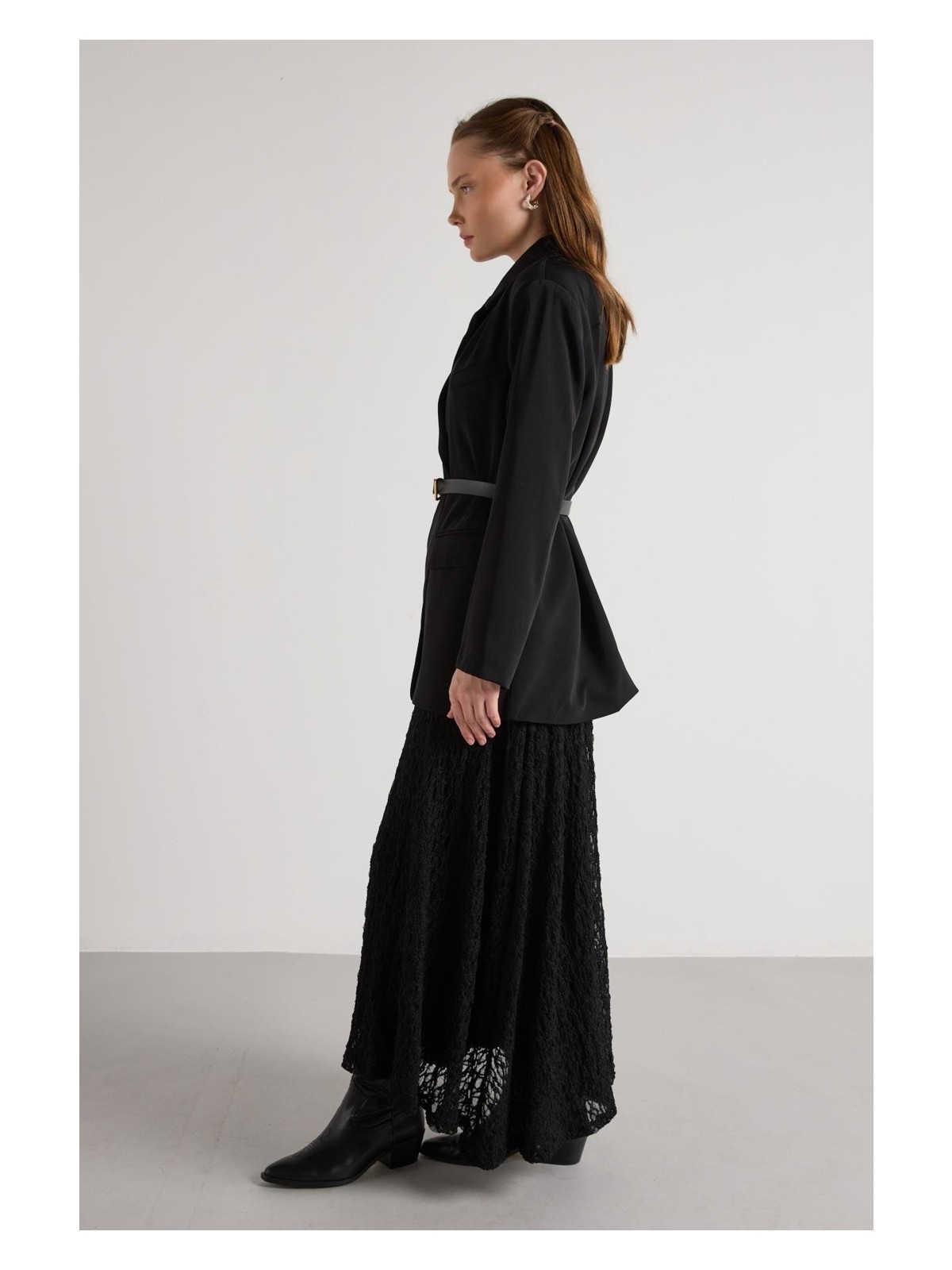 Minaaise Kadın Siyah Astarlı Uzun Dantel Etek 30052