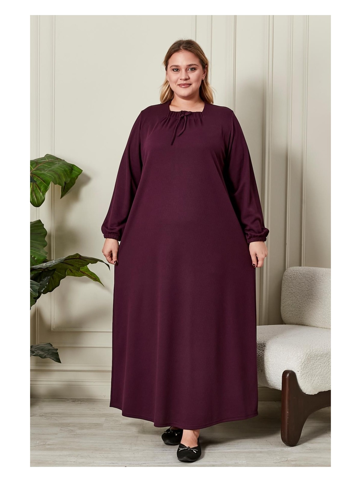 FERACE Kadın Büyük Beden Kare Yaka Elbise - Görsel 3